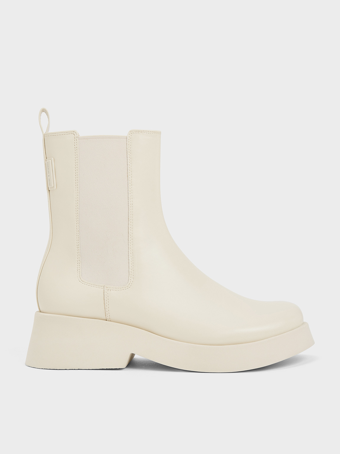 Charles & Keith Giselle Chelsea Boots In Cream