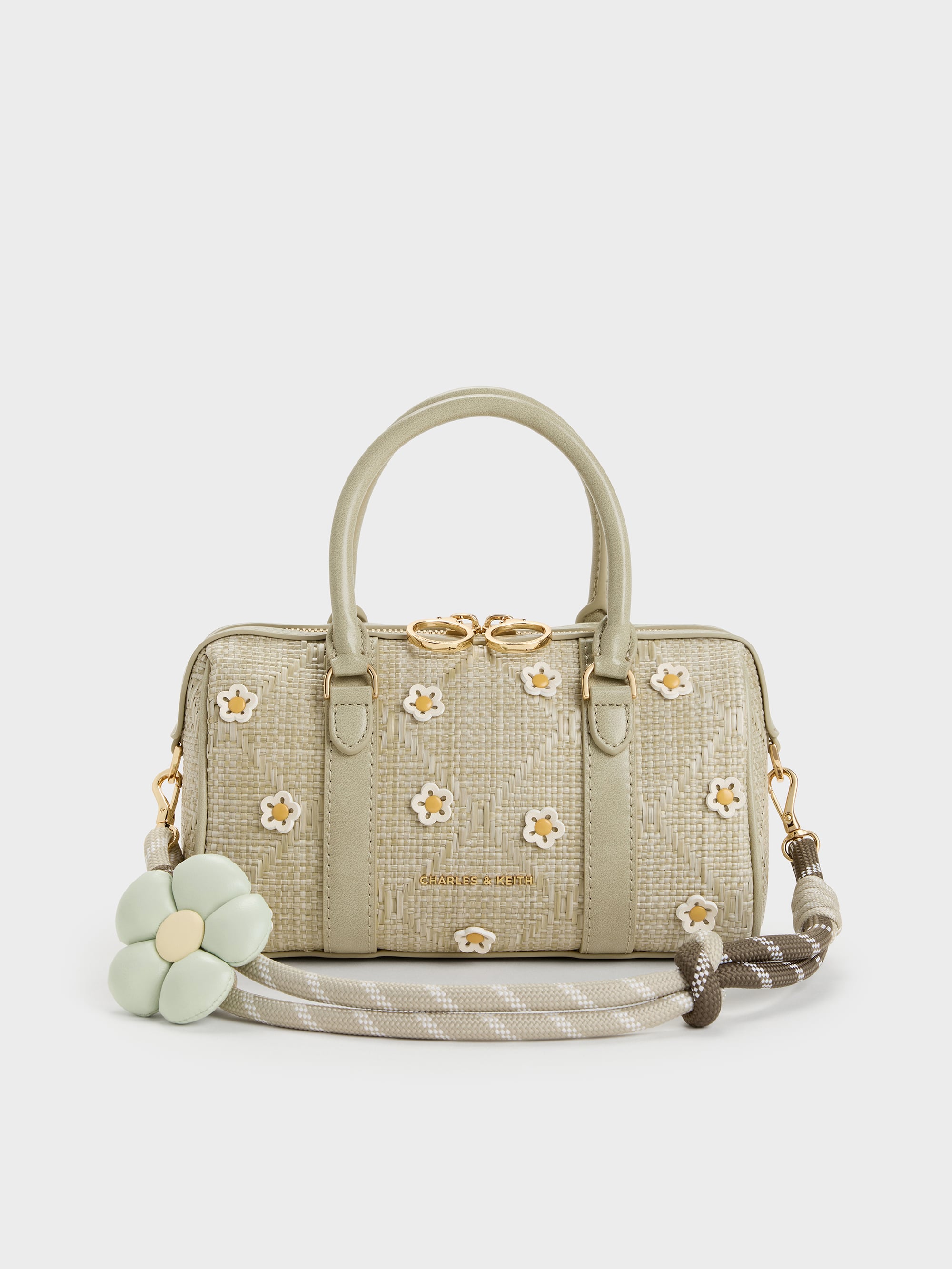 Philomena Raffia Flower Bowling Bag - Pale Olive - CHARLES & KEITH US