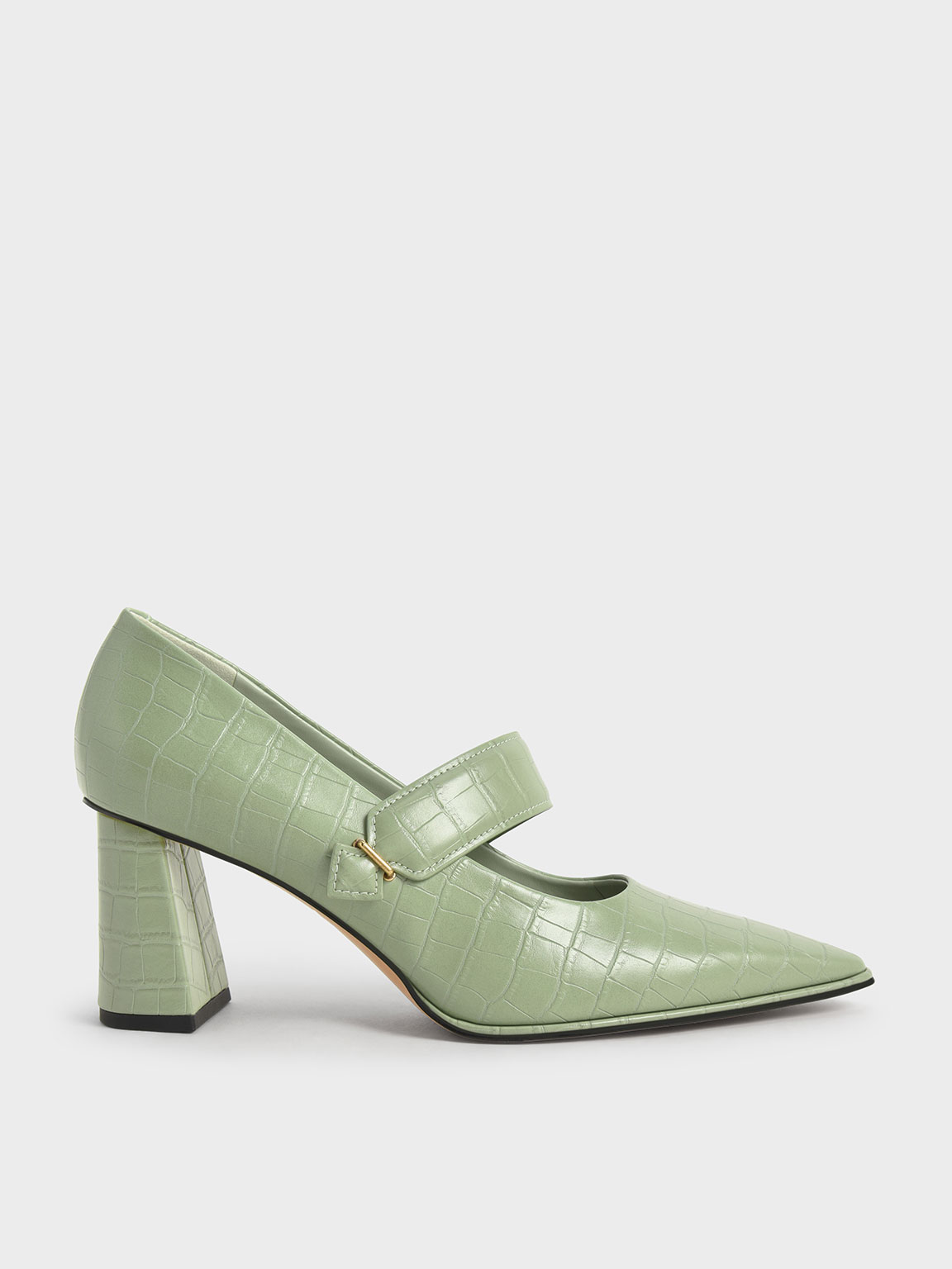 Green Serafina Croc Effect Mary Jane Pumps CHARLES KEITH International