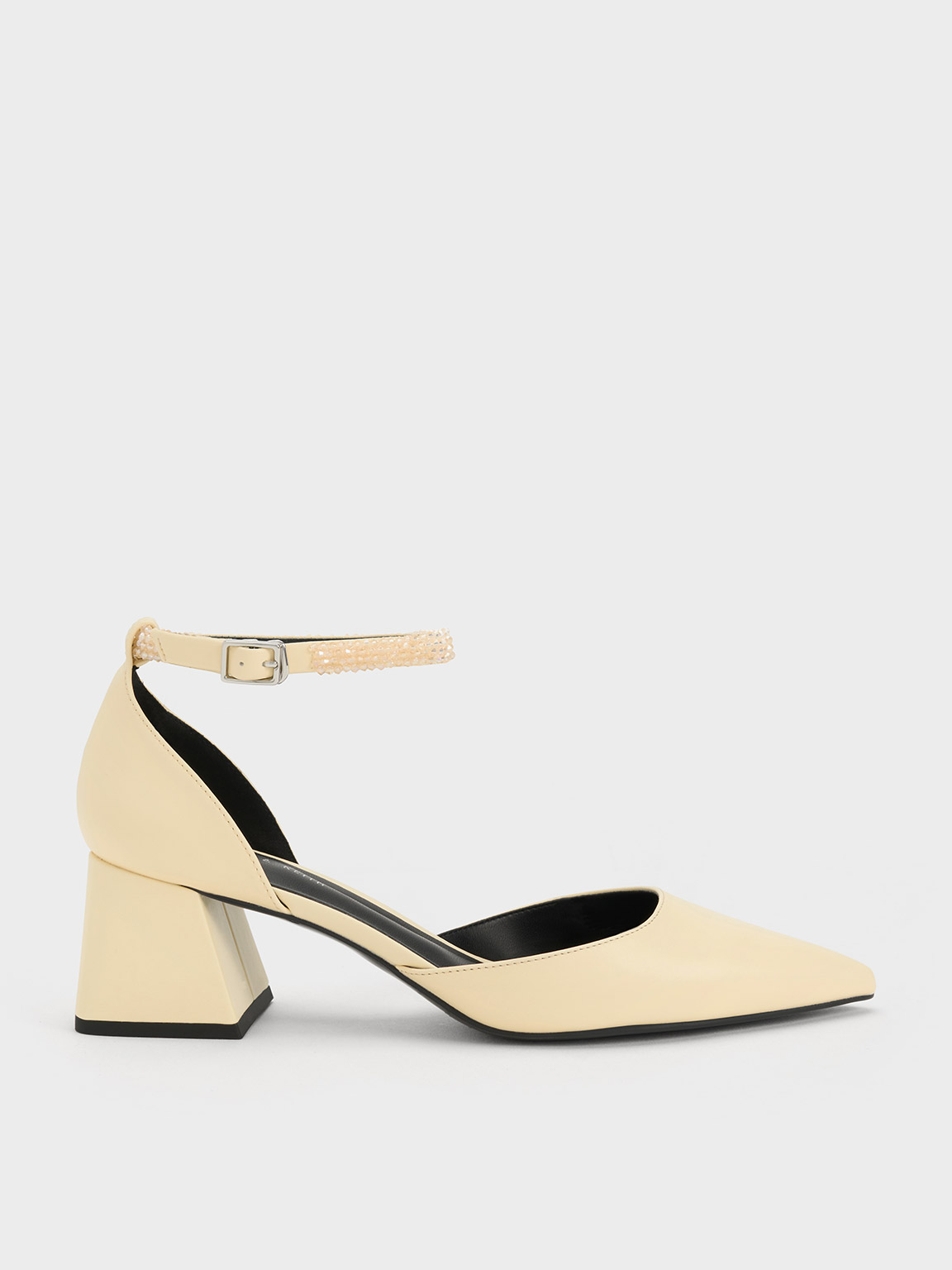 Charles & Keith - Beaded Ankle-strap D'orsay Pumps In Butter