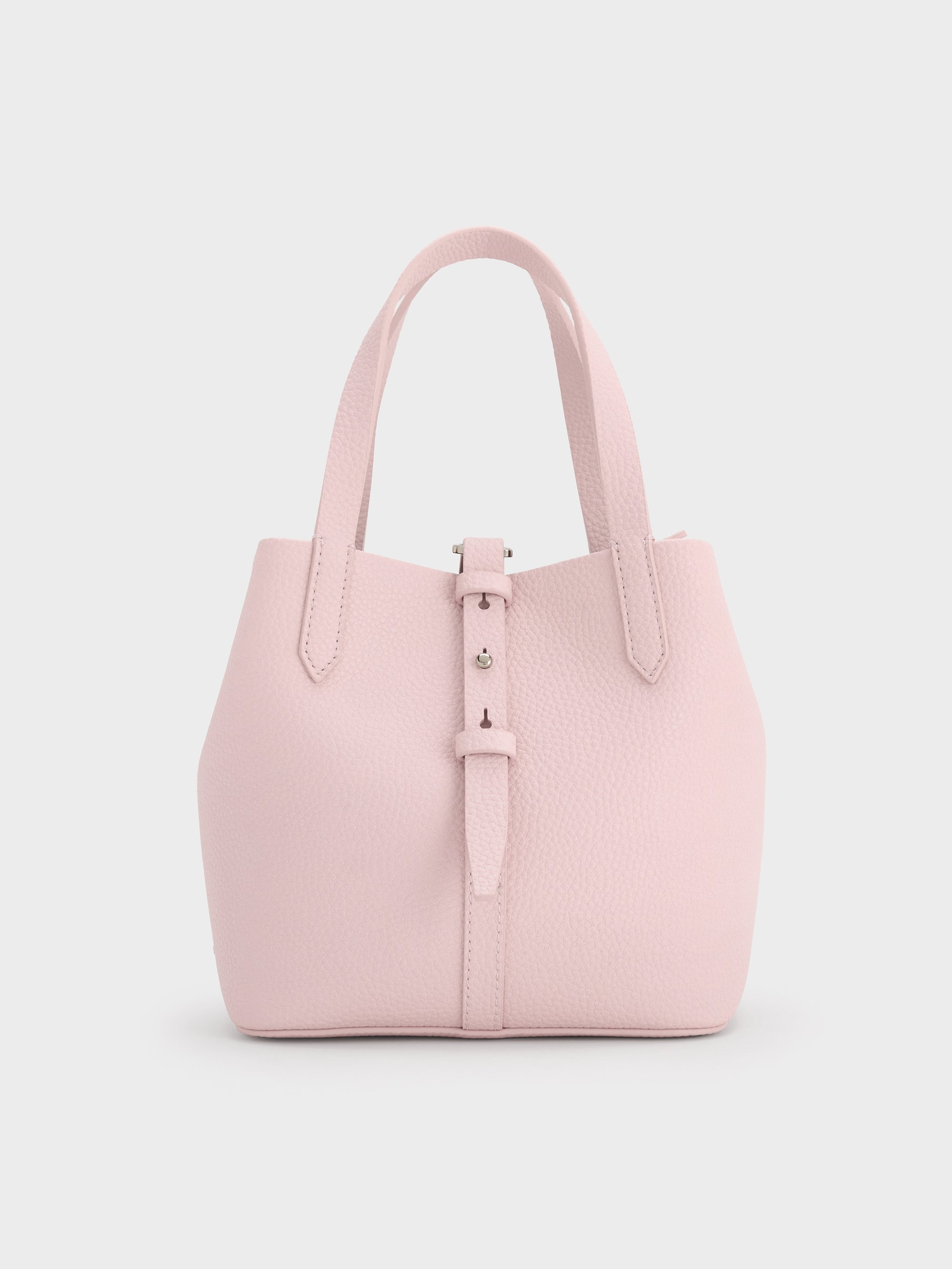 CHARLES & KEITH ベリル バスケットバッグ Cotton Candy Pink Beryl Recycled Leather Double-Handle Belted