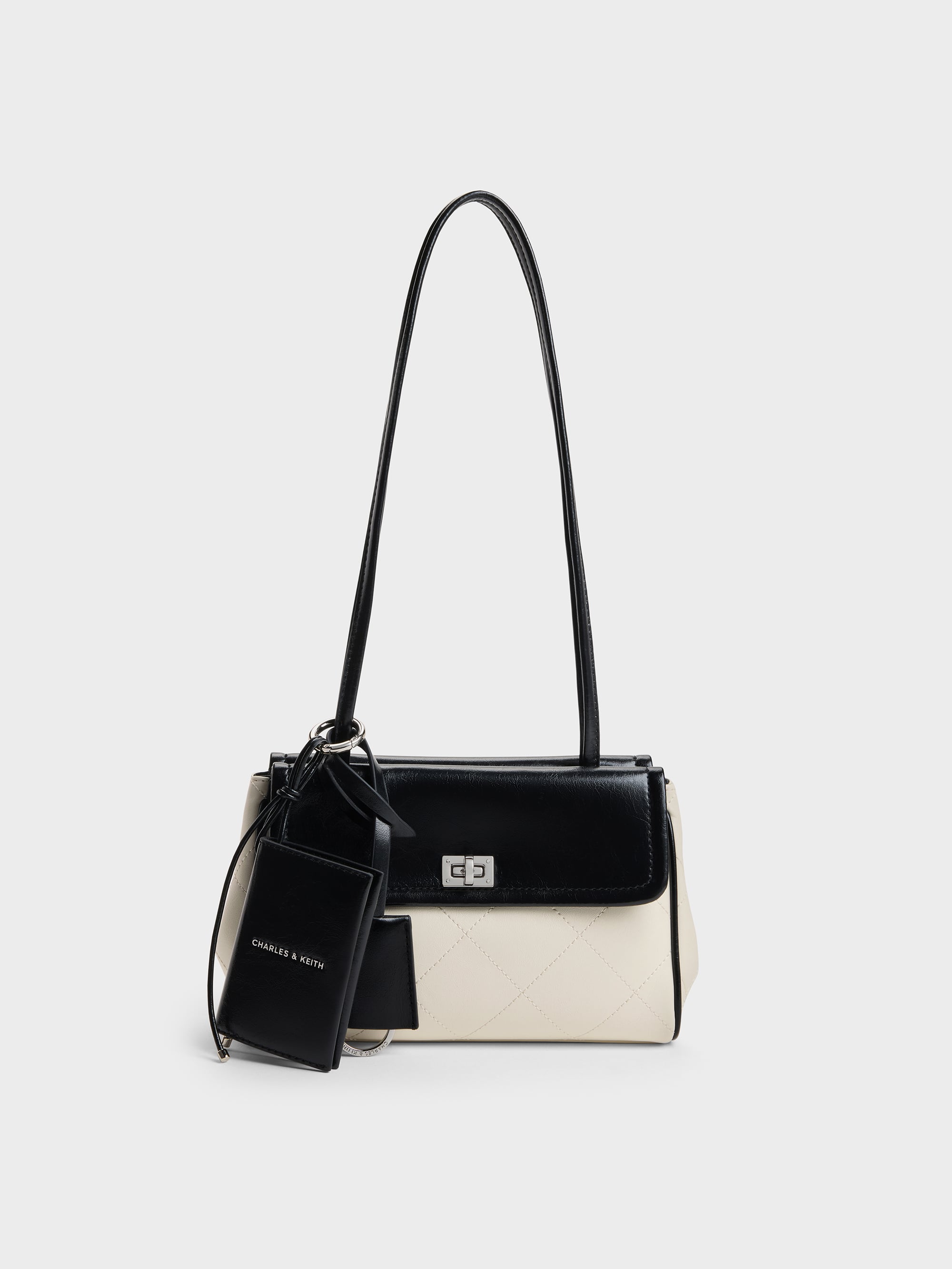 Charles & Keith - Apfra Two-tone Quilted Tote Bag In Multi Cream