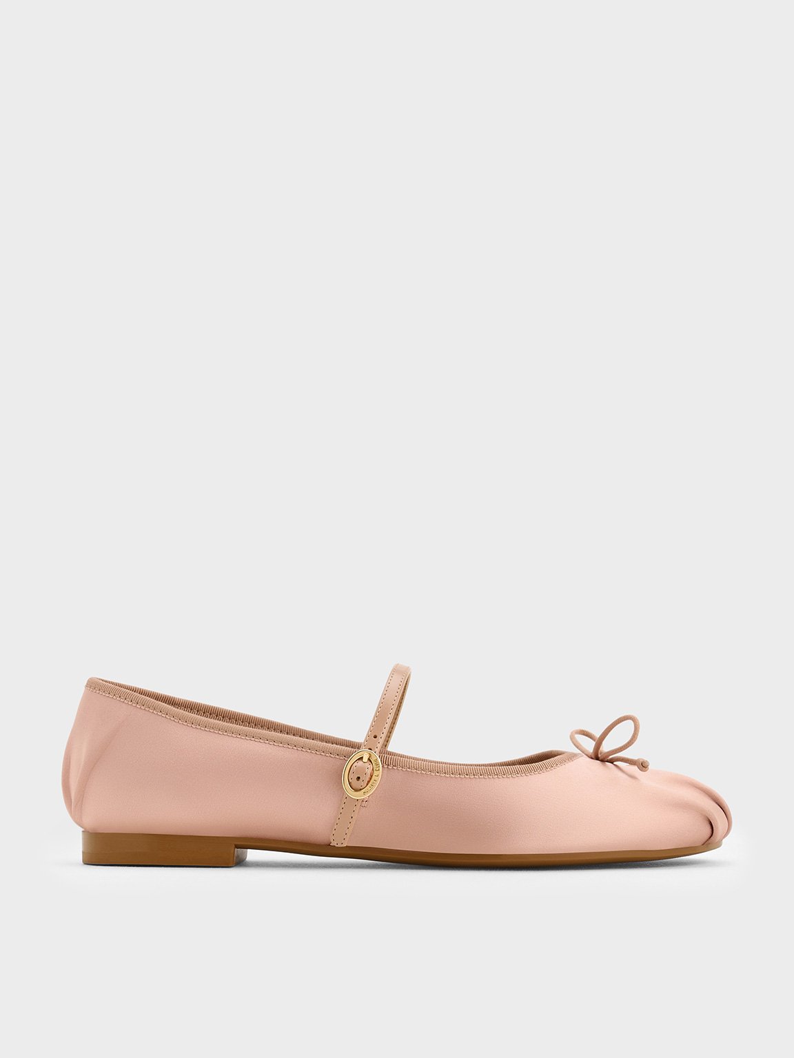 Nude Emiko Satin Bow Mary Jane Flats | CHARLES & KEITH