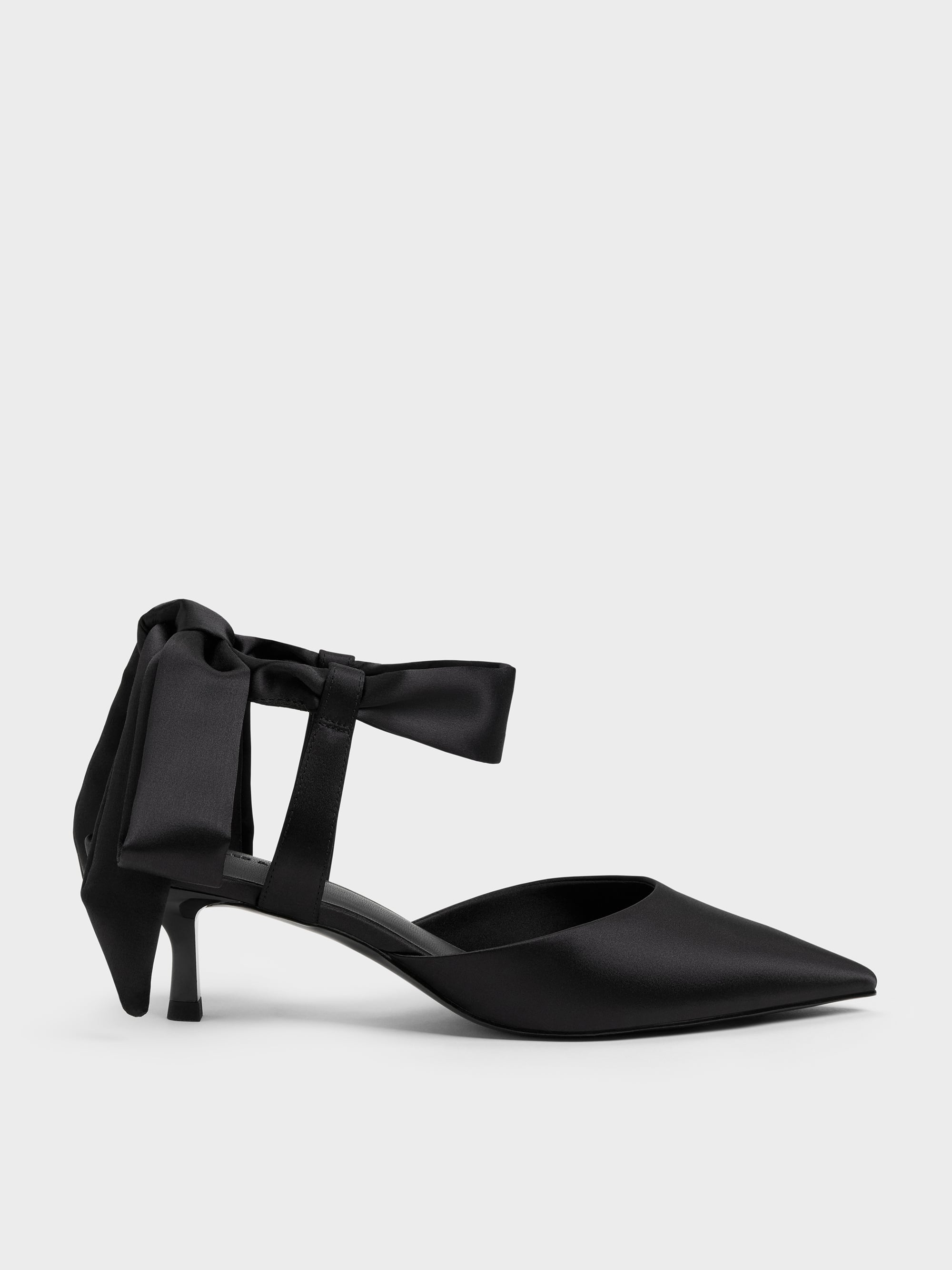 CHARLES & KEITH - Satin Tie-Around Pointed Kitten Heels