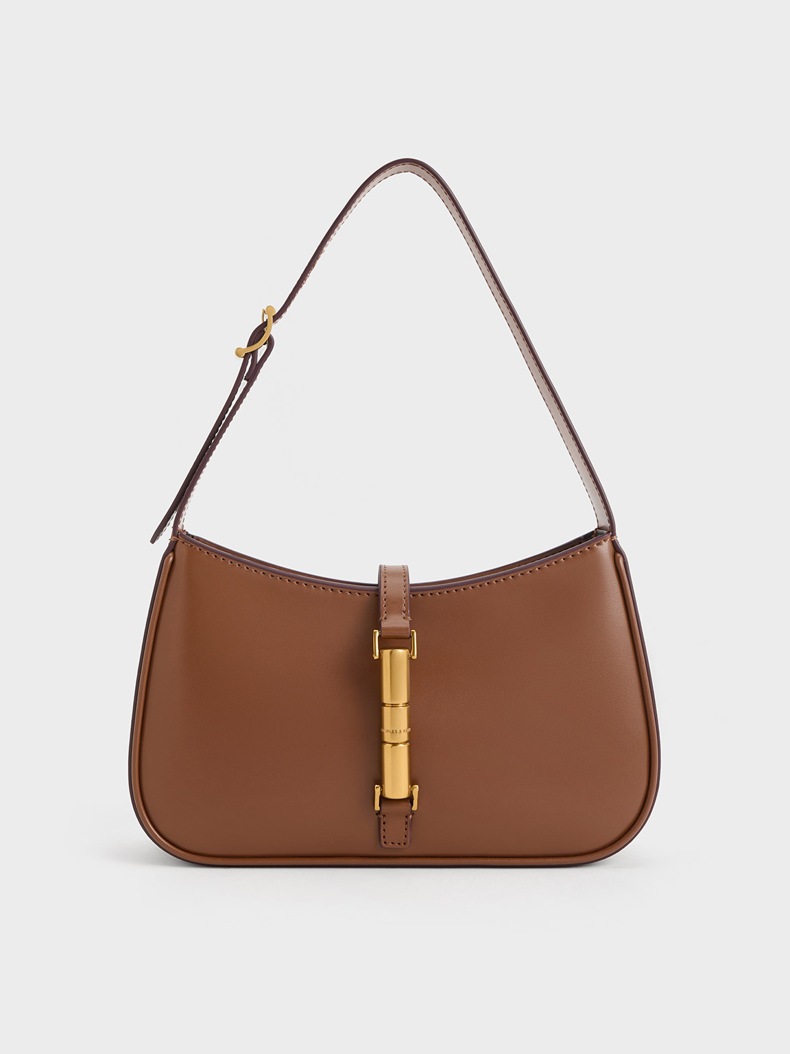Shop Charles & Keith Cesia Metallic Accent Shoulder Bag In Chocolate
