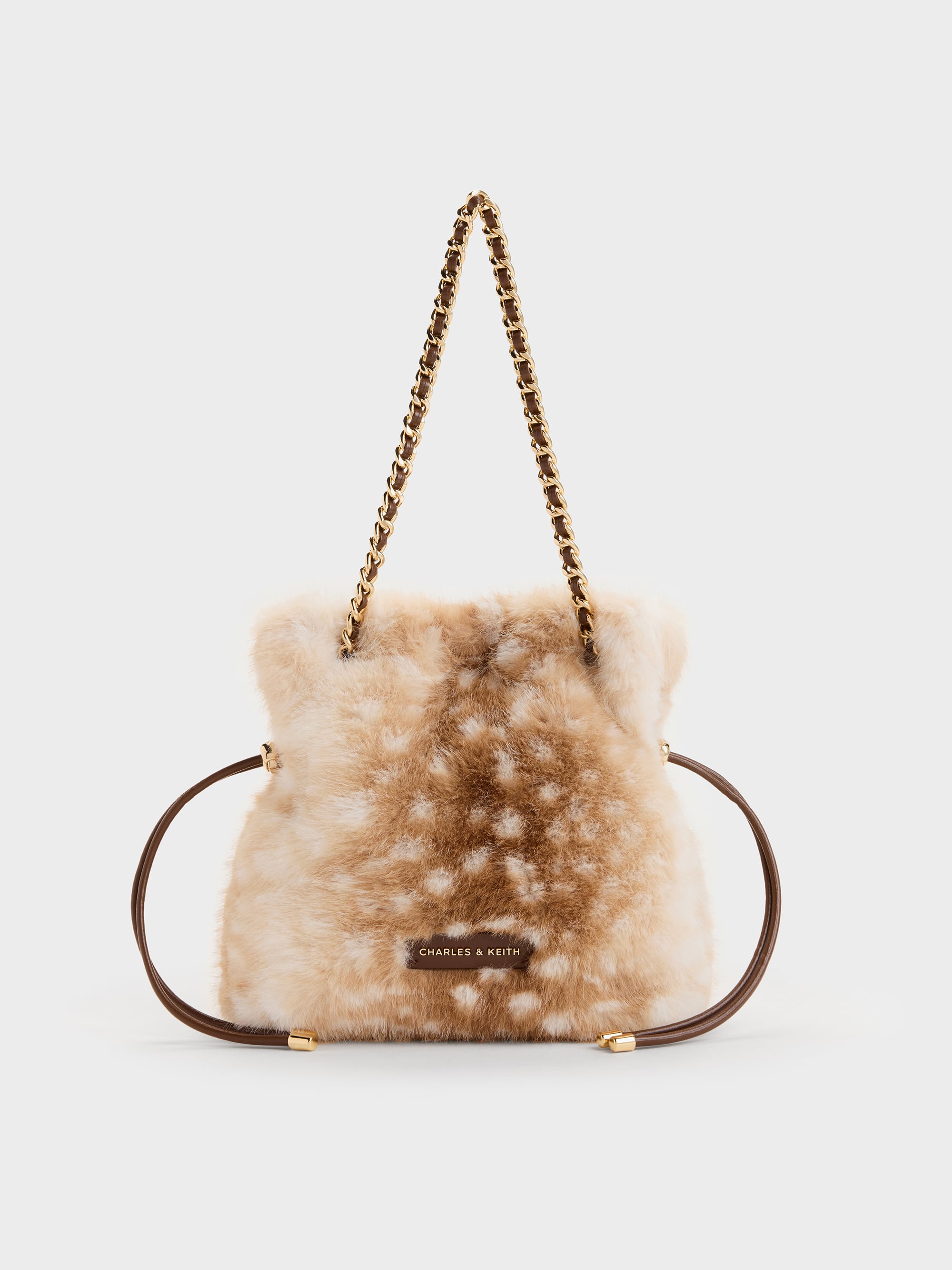 CHARLES & KEITH - Arya Furry Deer-Print Braided-Chain Crossbody Bag