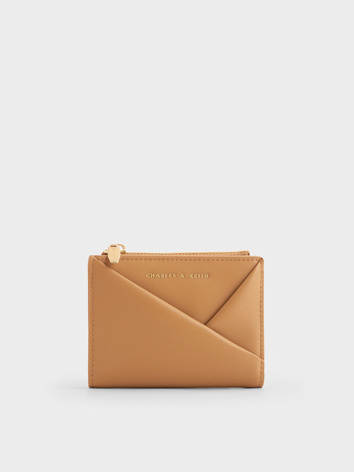 Charles & Keith Midori Geometric Top-zip Wallet In Camel