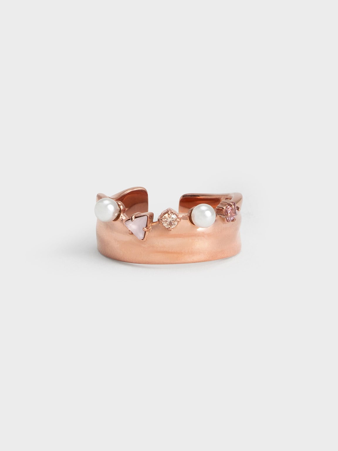 CHARLES & KEITH - Pearl & Crystal Open-Band Ring
