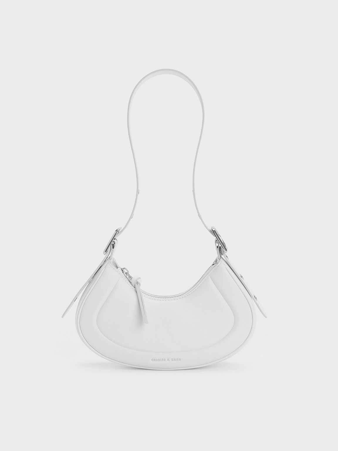 Charles & Keith Petra Curved Shoulder Bag In White