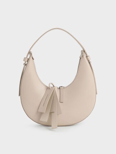 Charles & Keith Cockade Crescent Hobo Bag In Oat