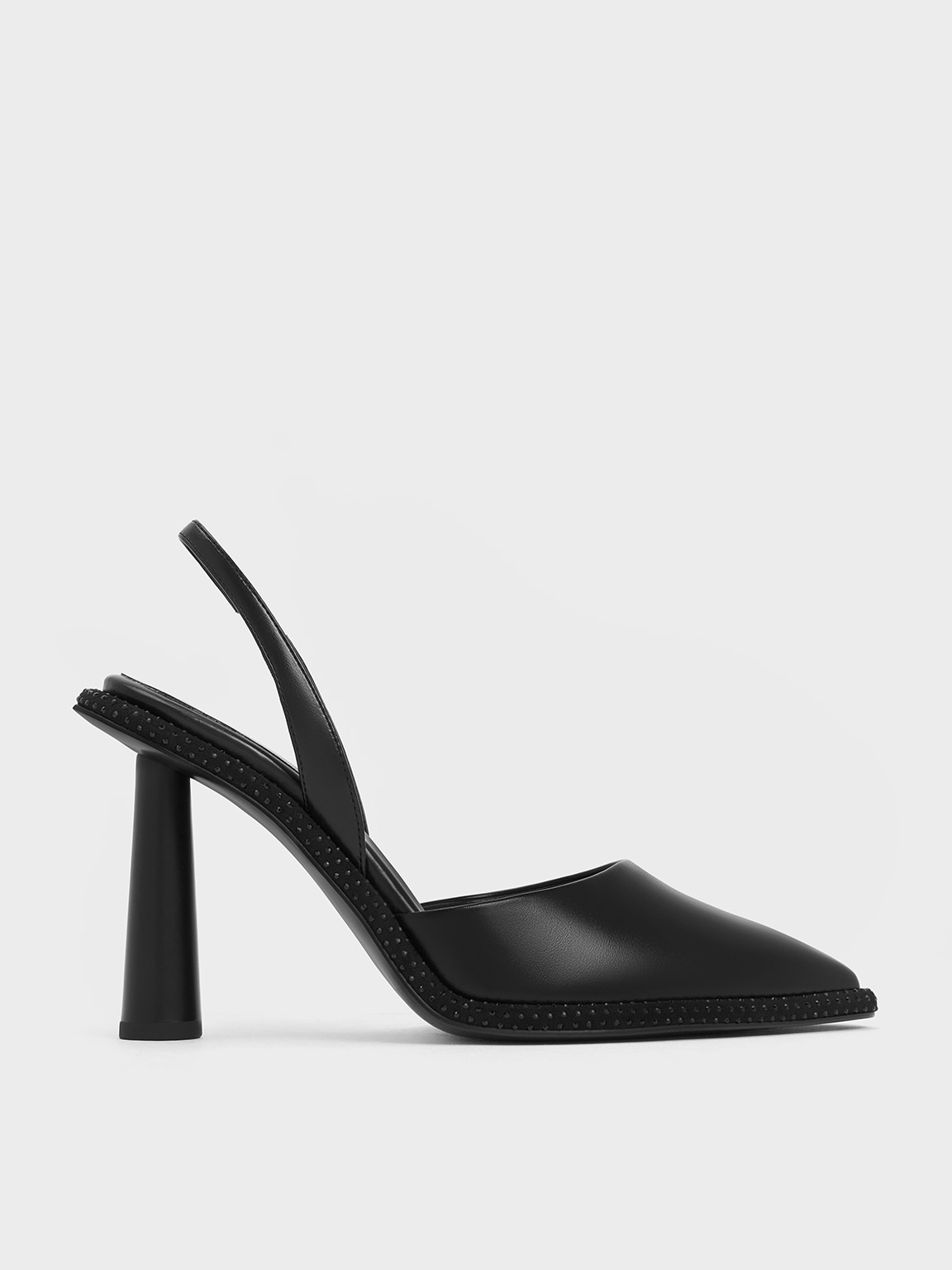Charles & Keith Crystal-embellished Pointed-toe Slingback Pumps In Black