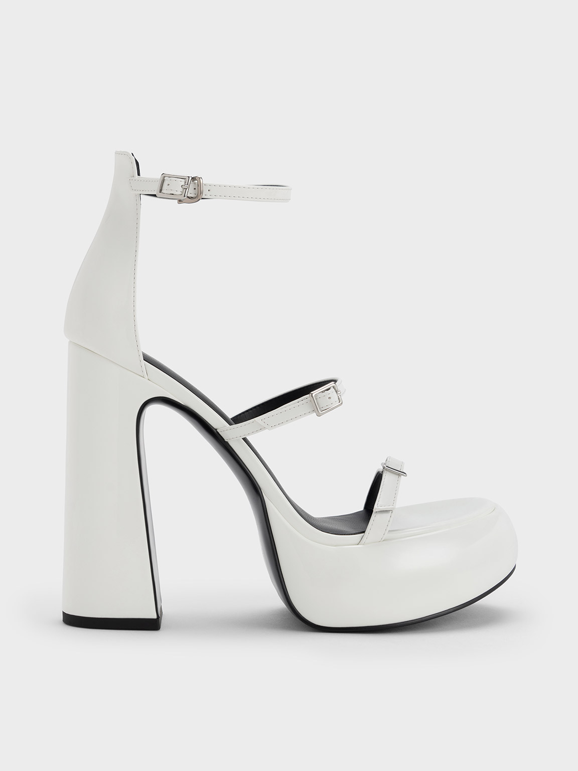 White Elvina Patent Buckled Platform Sandals - CHARLES & KEITH US