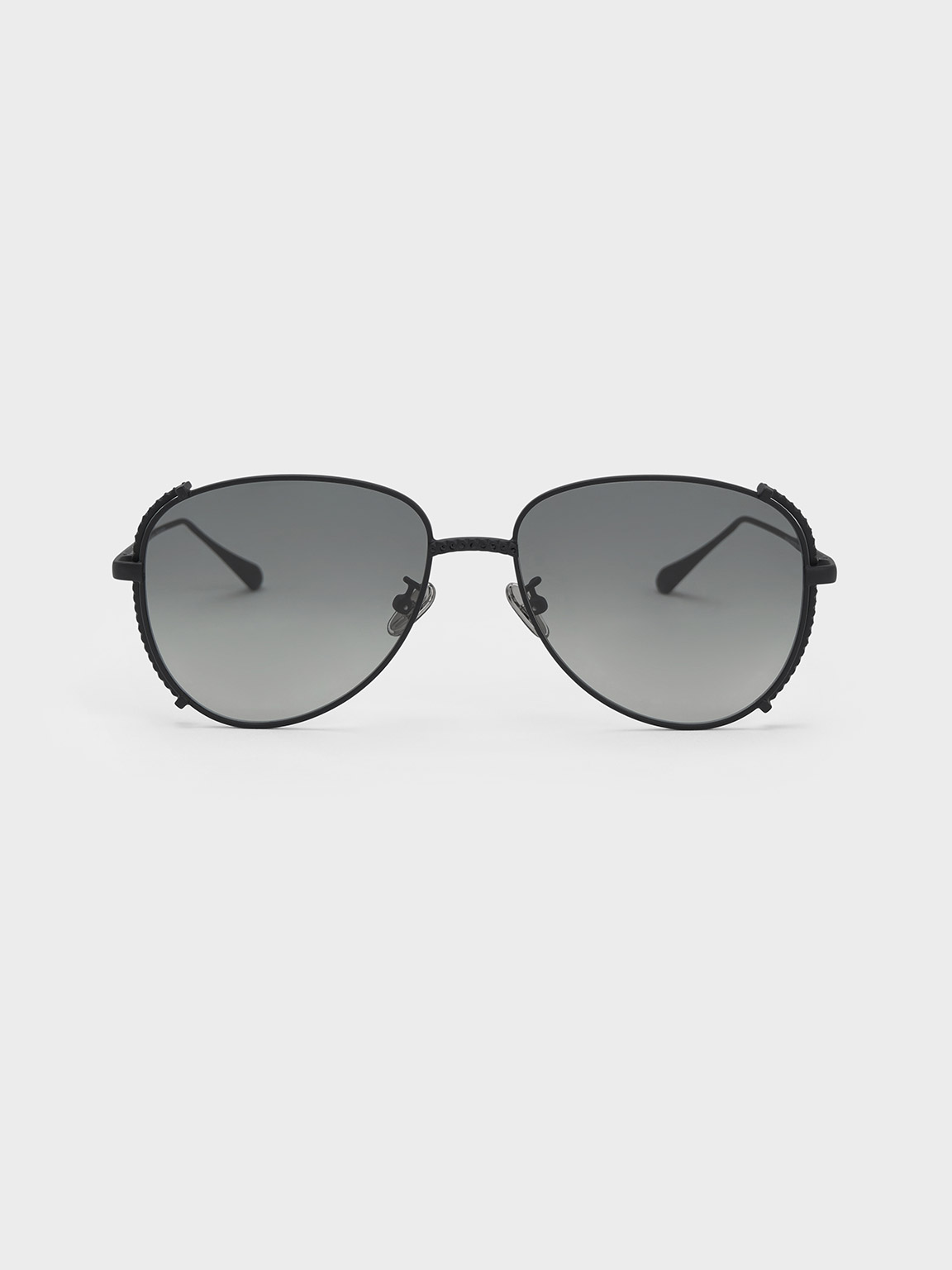 Charles & Keith Gem-embellished Wireframe Aviator Sunglasses In Black