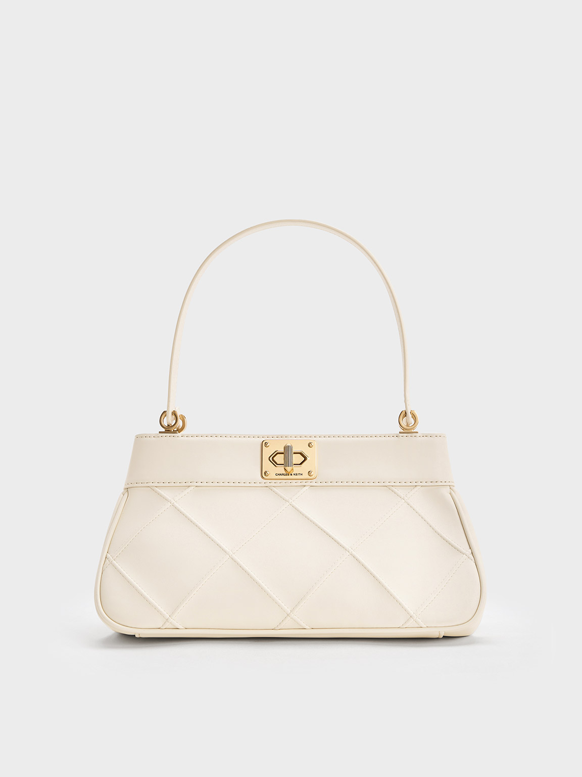 Shop Charles & Keith Eleni Quilted Shoulder Bag In Cream