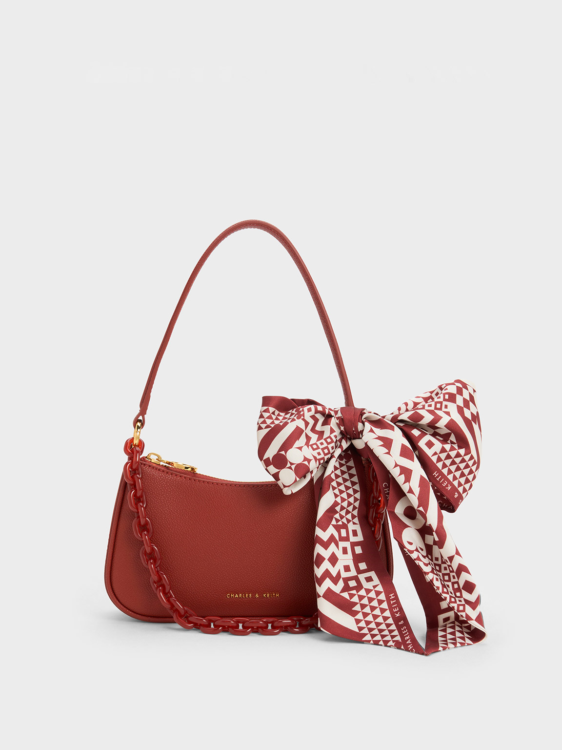 Charles & Keith Alcott Scarf Chain-link Shoulder Bag In Brick