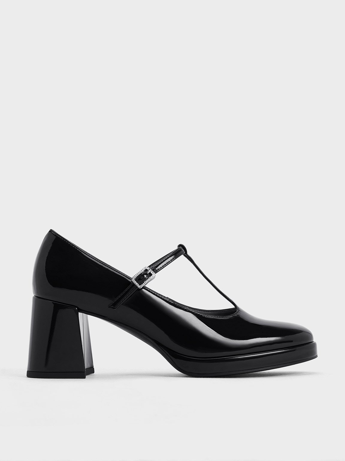 Charles & Keith Crystal-buckle T-bar Mary Jane Pumps In Black Box