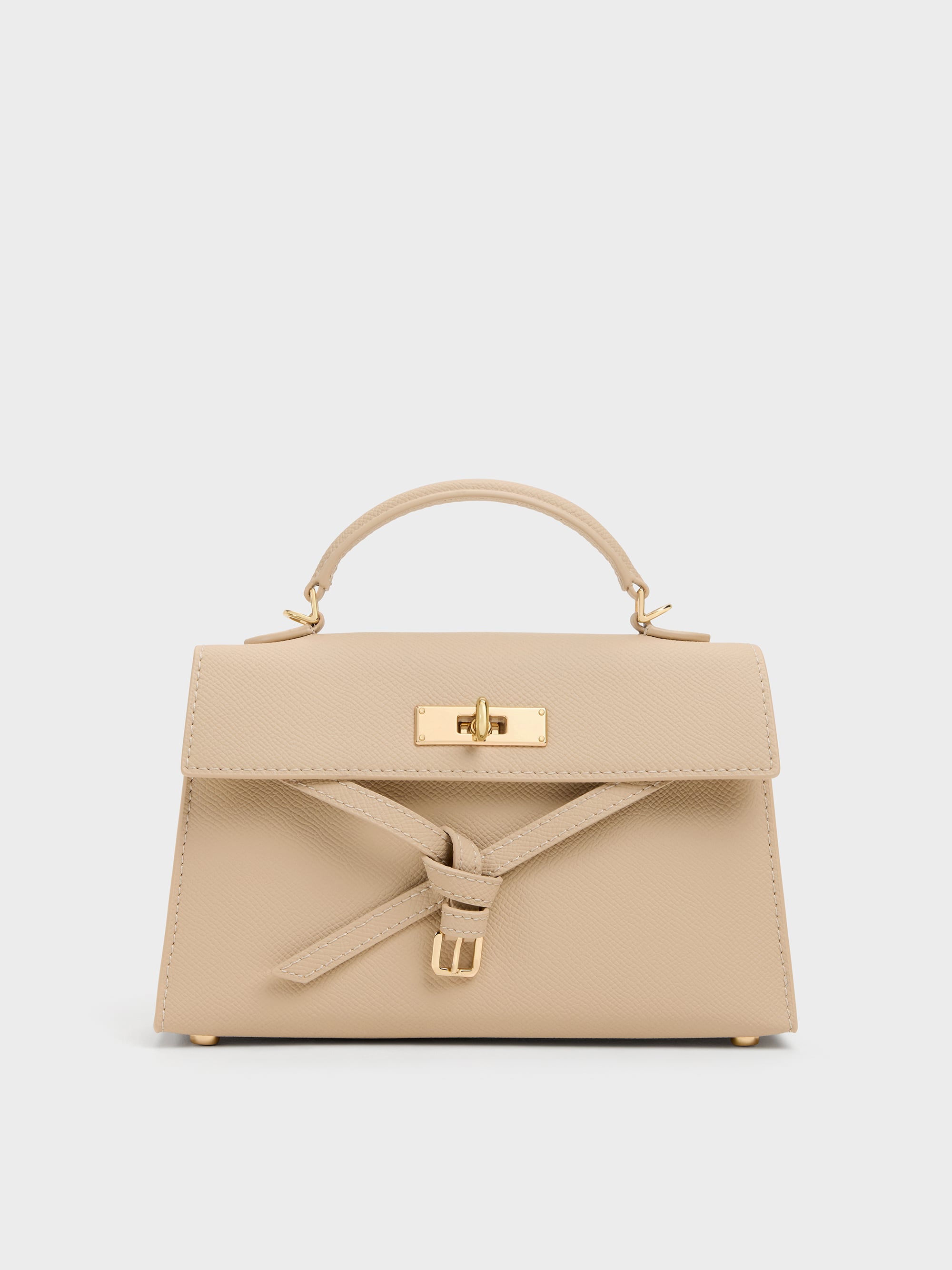 ノベルティ　ベージュ モノグラム ハンドバッグ Tricha Knotted-Belt Top Handle Bag - Sand Beige - CHARLES & KEITH US