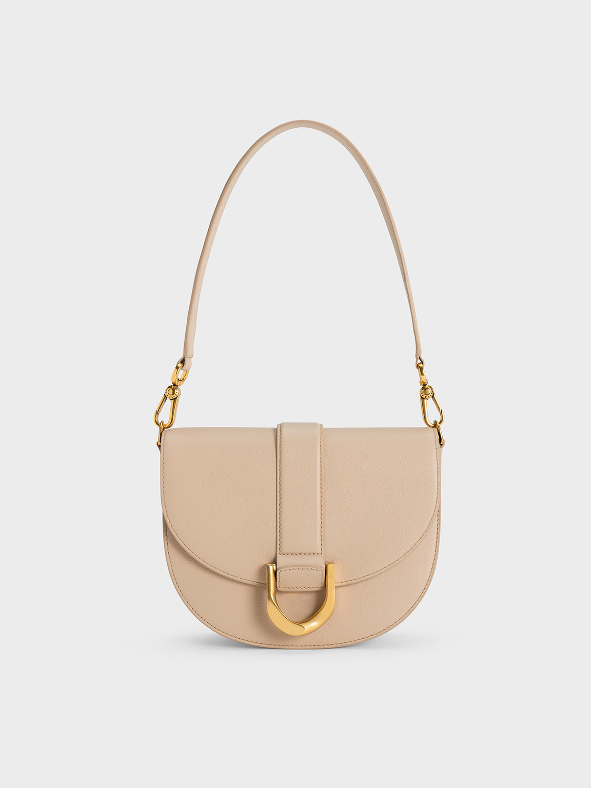 Charles & Keith - Women's Gabine Leather Saddle Bag, Beige, M