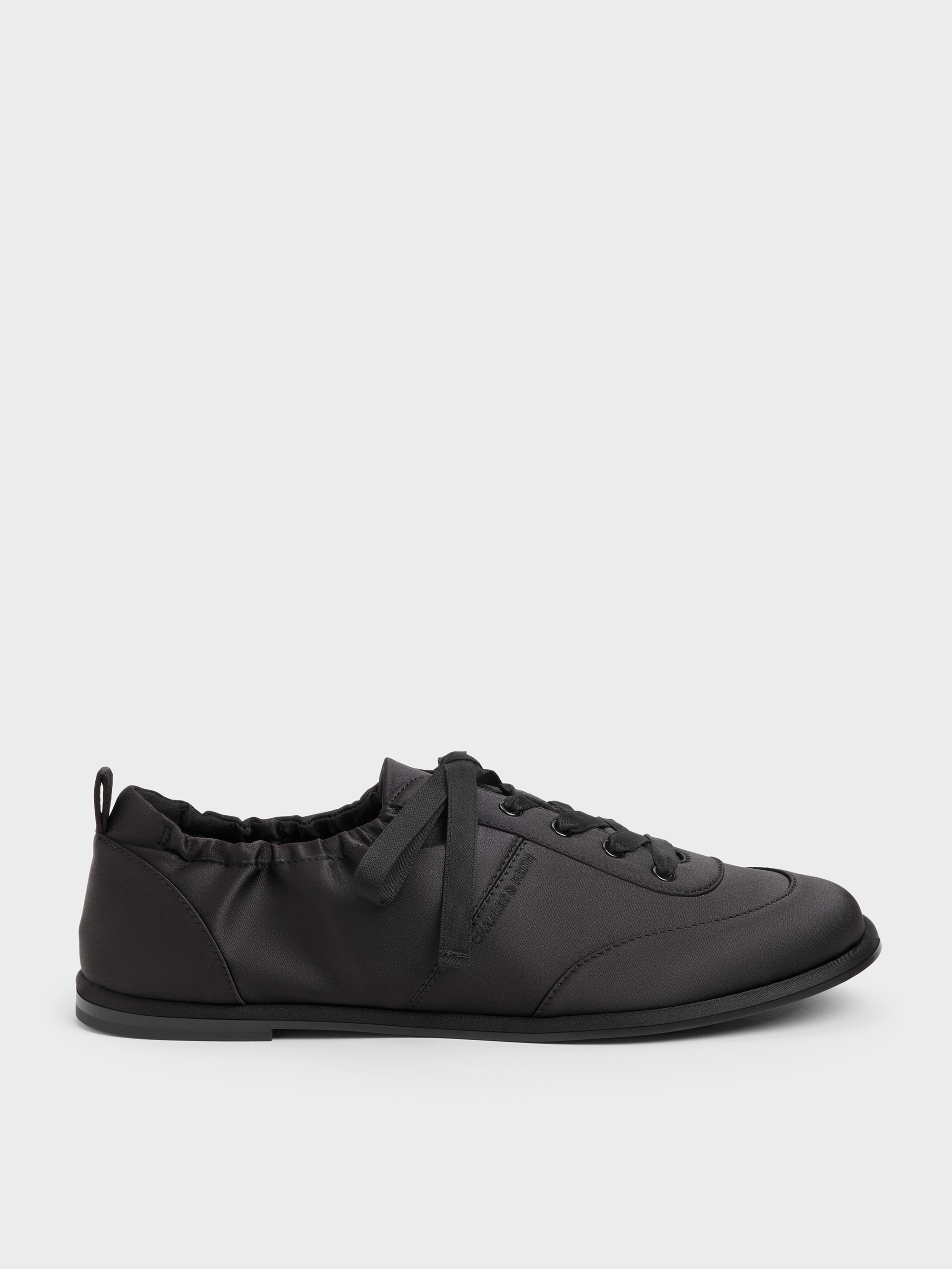 Charles & Keith - Satin Ruched Sneakers In Black Textured