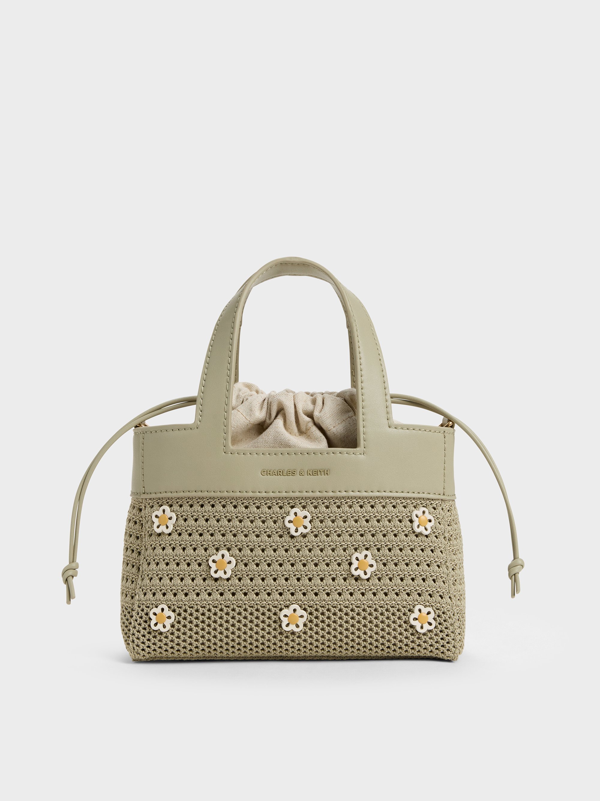 Girls' Ida Flower Knitted Mini Bag - Pale Olive - CHARLES & KEITH SG