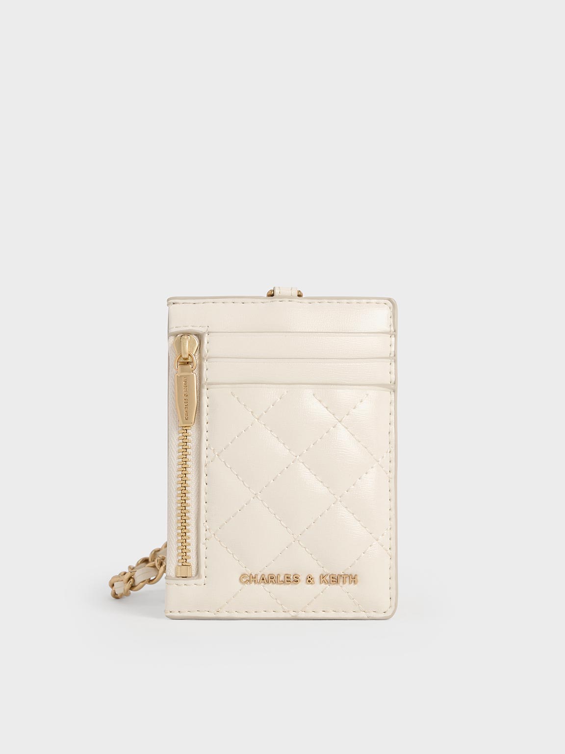 Charles & Keith - Wisteria Quilted Braided-strap Card Holder In Cream