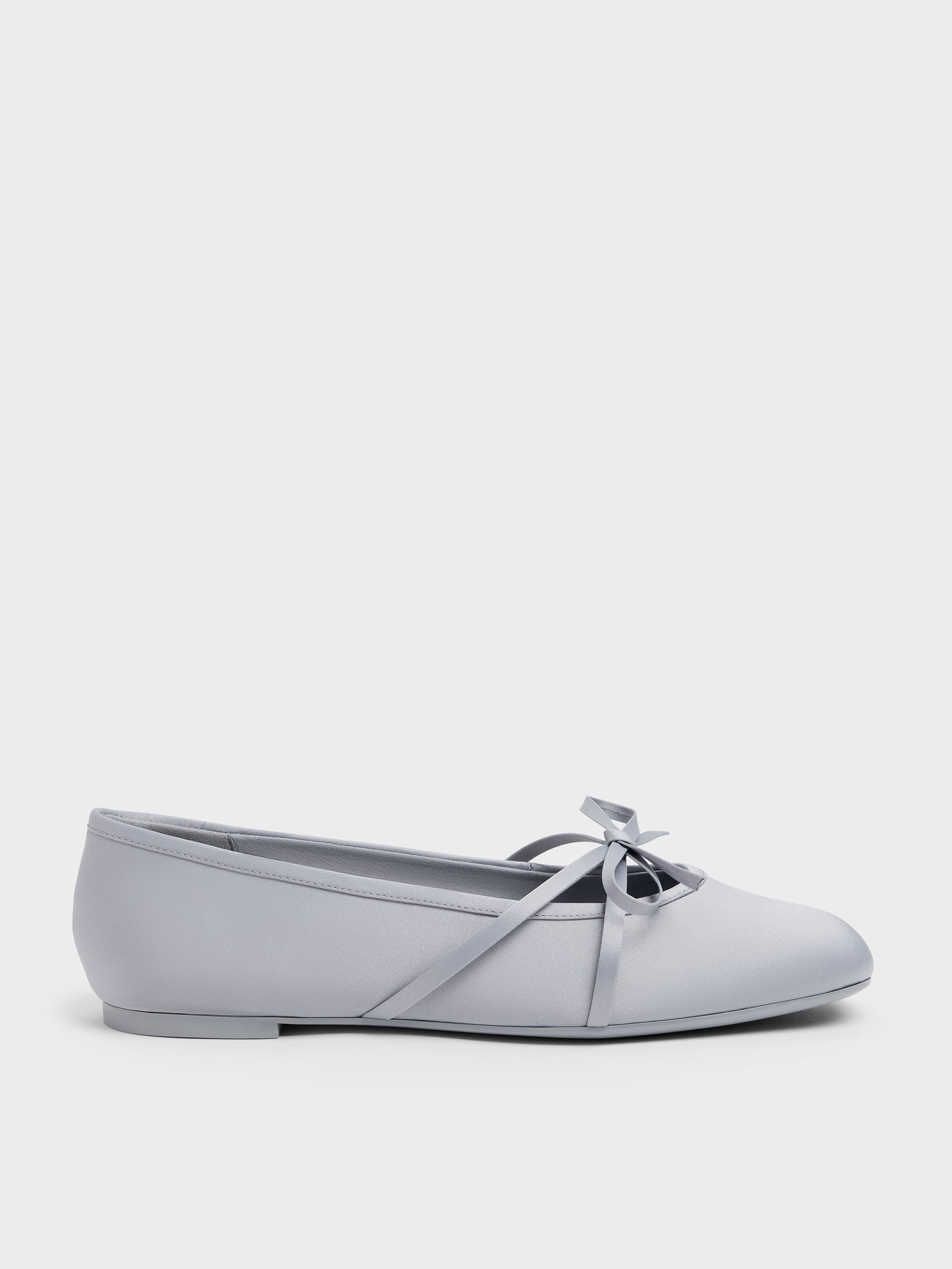 Charles & Keith - Satin Bow Ballet Flats In Grey