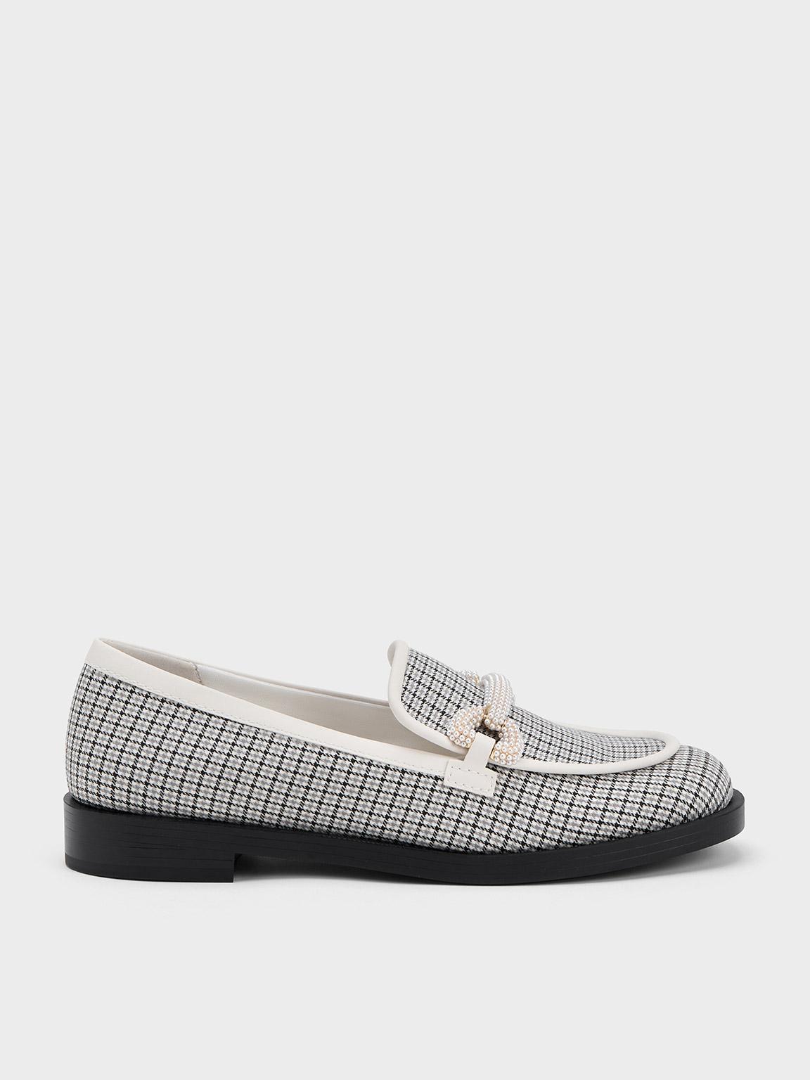 Charles & Keith Checkered Beaded Strap Loafers In Multi