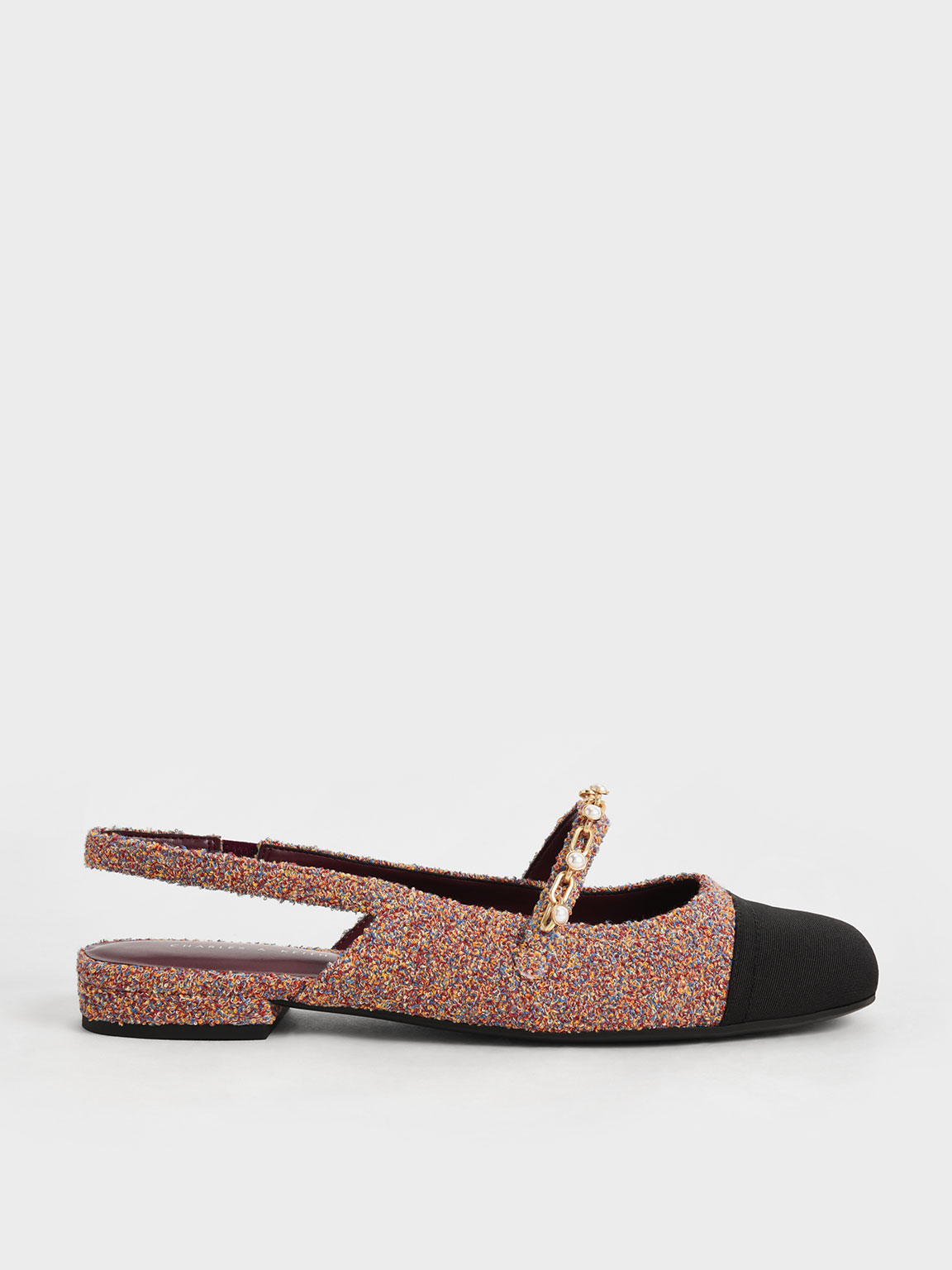 Tweed & Grosgrain Black & Gold Slingbacks, CHANEL