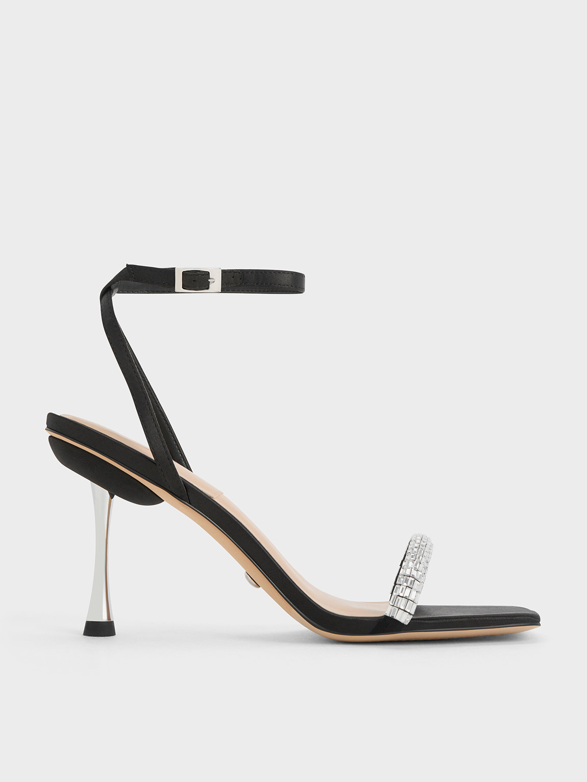 Black Textured Demi Recycled Polyester Embellished Ankle-Strap Sandals ...