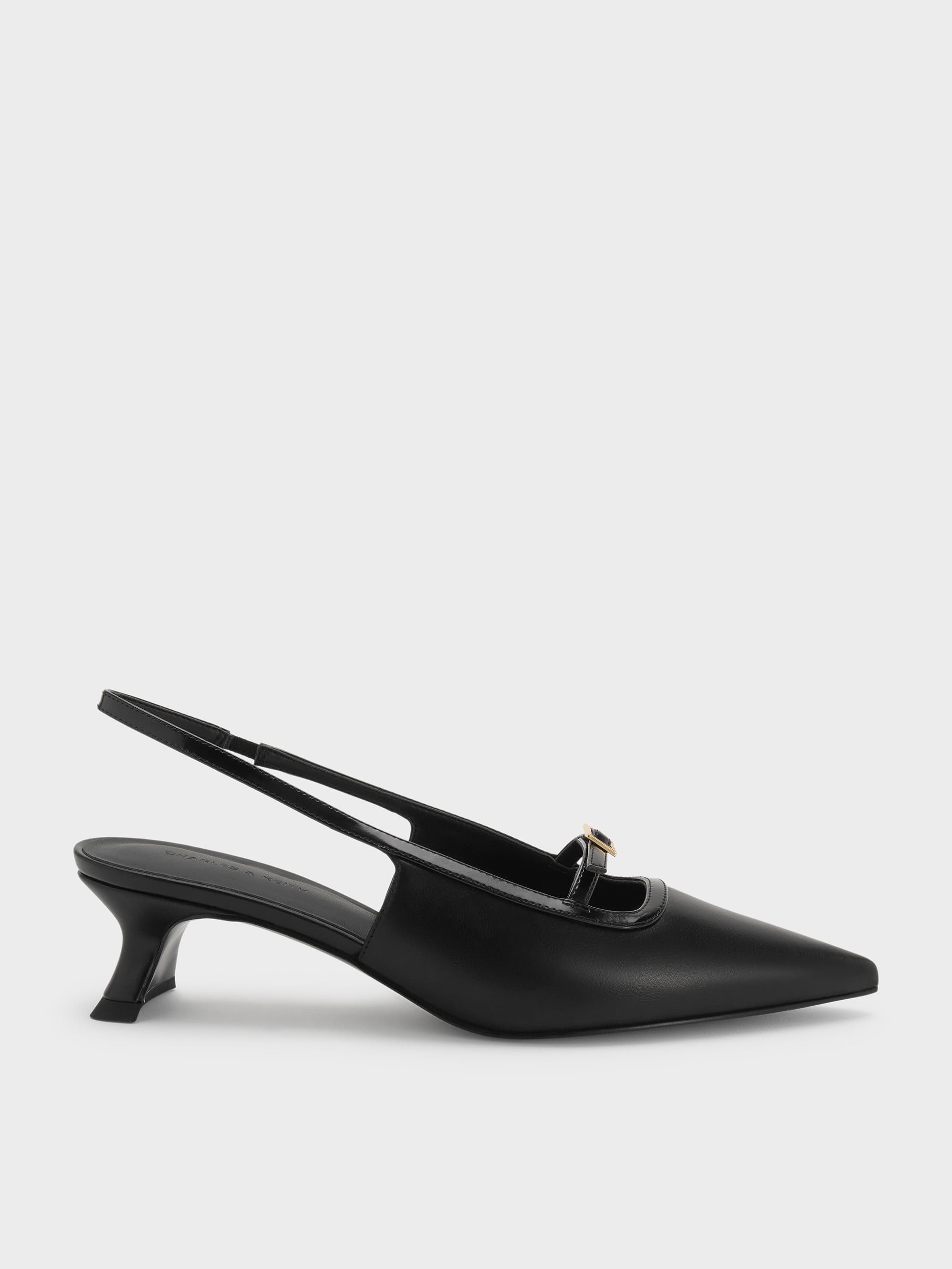 Buckle-Strap Slingback Pumps - Black - CHARLES & KEITH KR