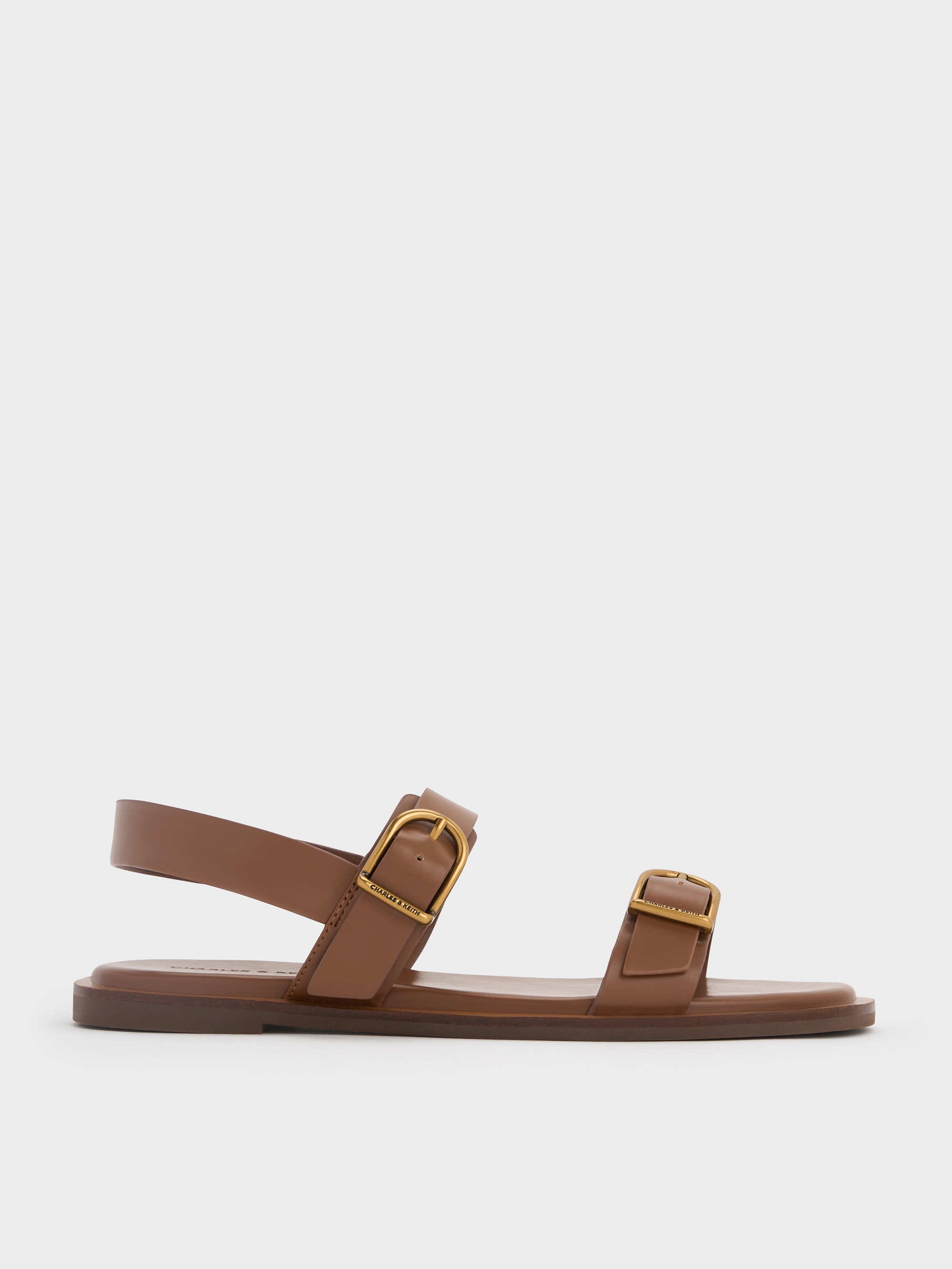 Double-Strap Slingback Sandals - Brown - CHARLES & KEITH International