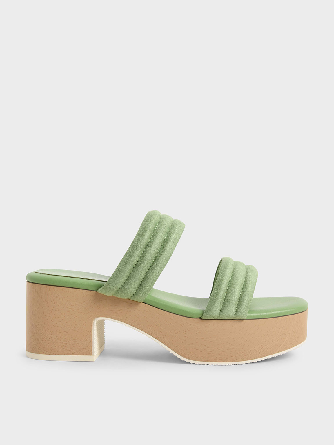 Green Textured Strappy Platform Sandals - CHARLES & KEITH KH