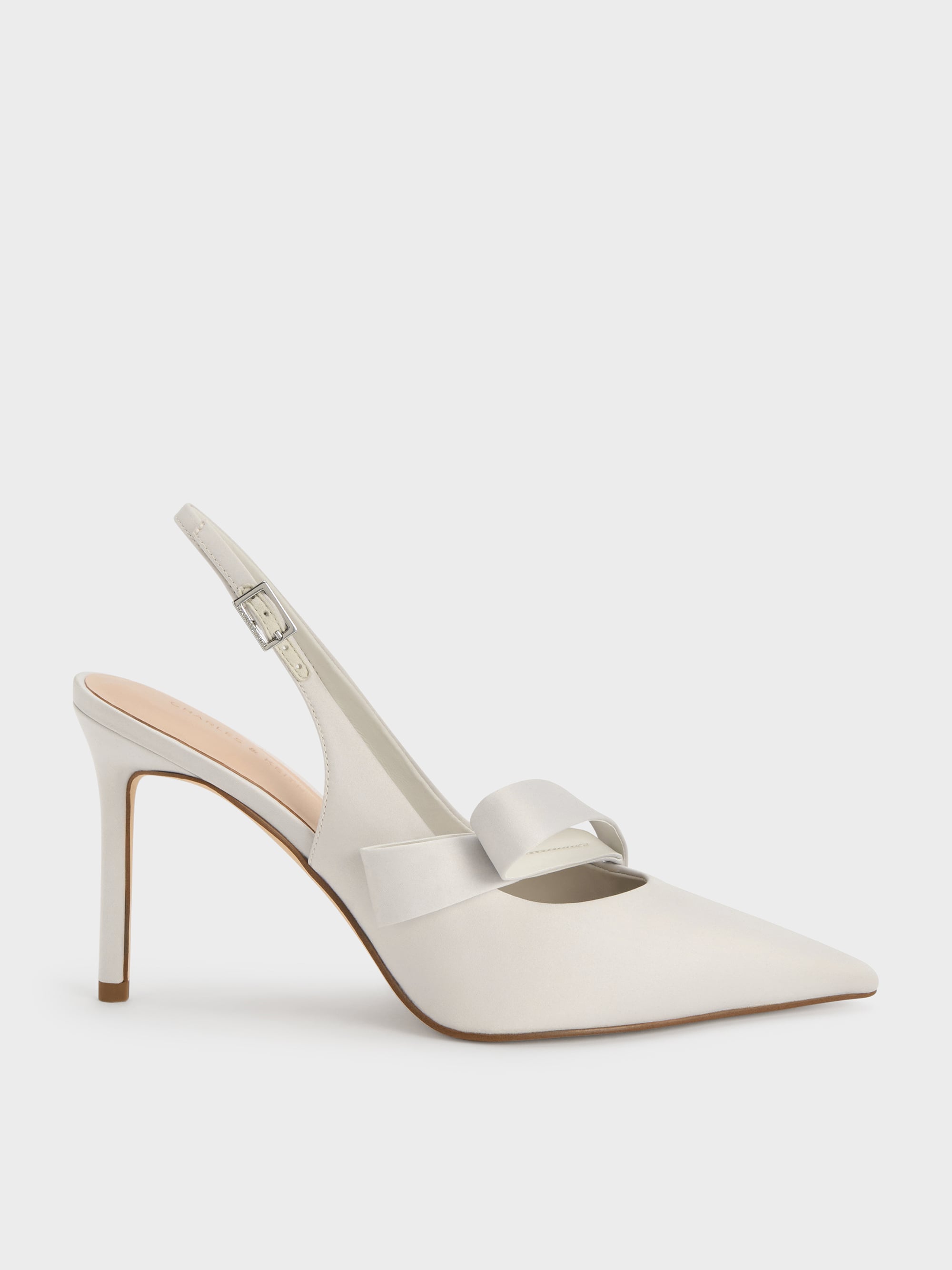 Satin Pleated-Strap Slingback Pumps - Light Grey - CHARLES & KEITH US