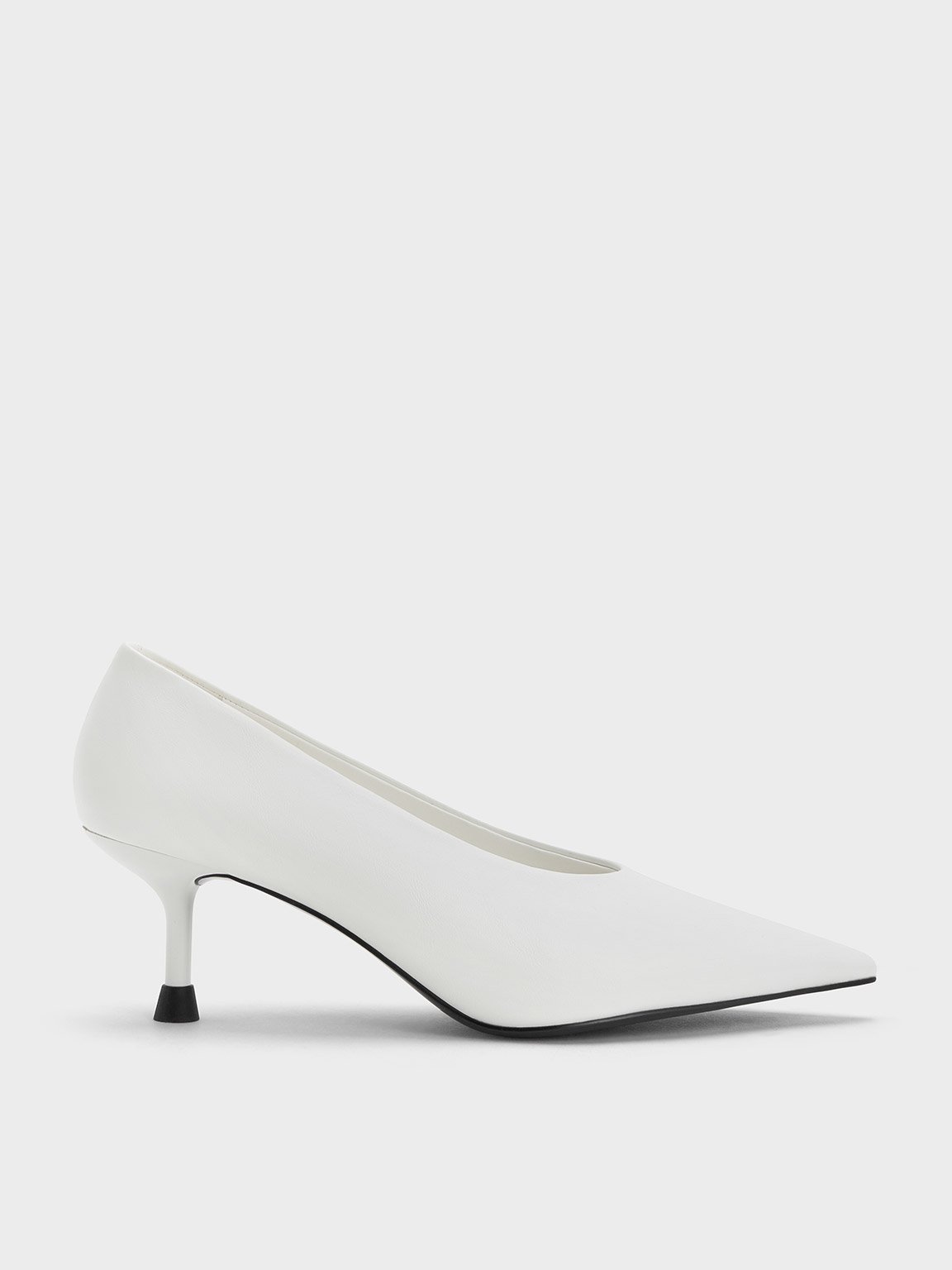 Charles & Keith Pointed-toe Kitten-heel Pumps In White