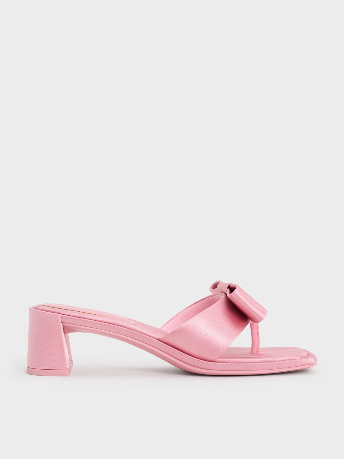 Pink Satin Bow Heeled Thong Sandals - CHARLES & KEITH US