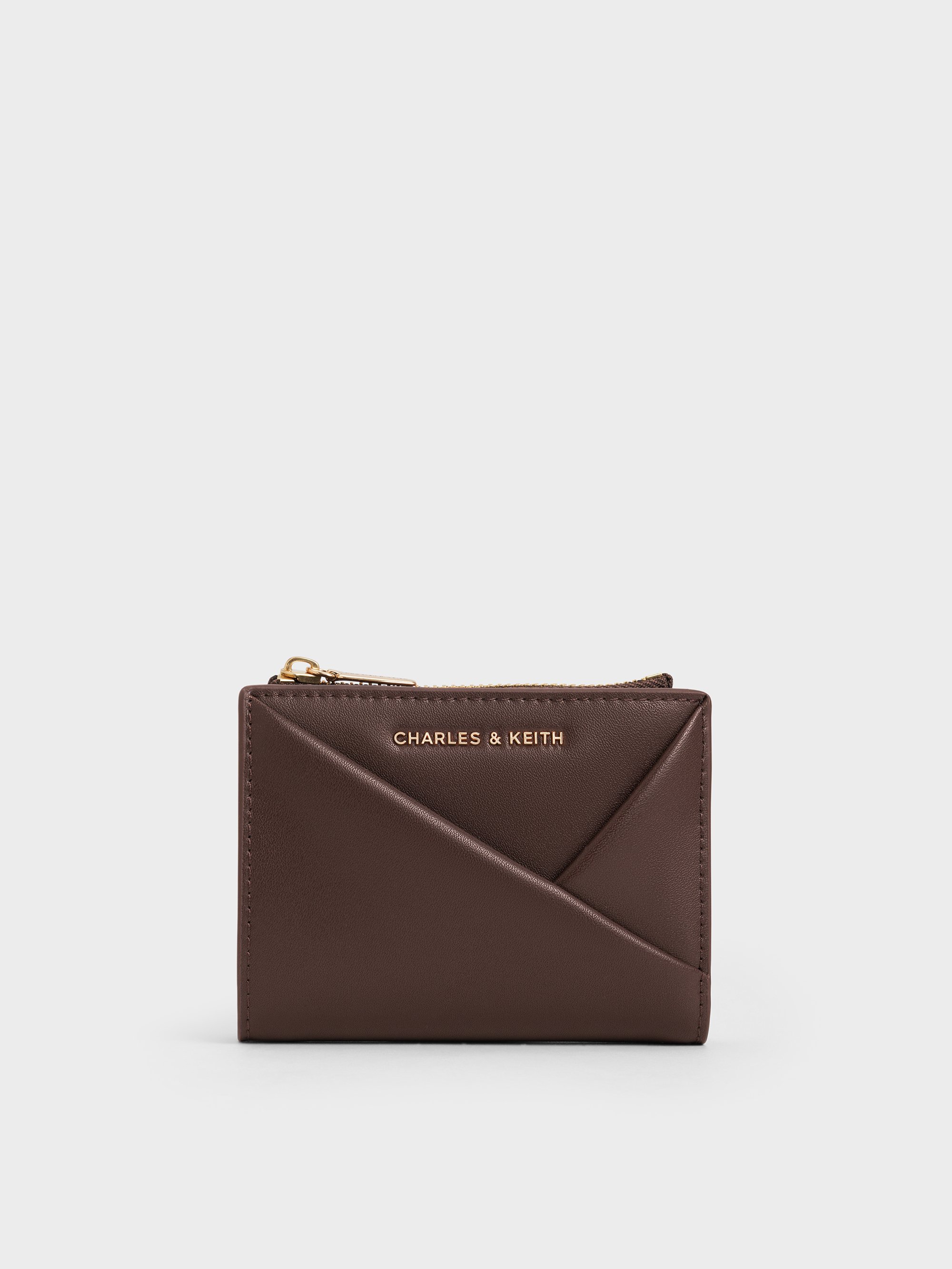 Charles & Keith - Midori Geometric Top-zip Wallet In Brown