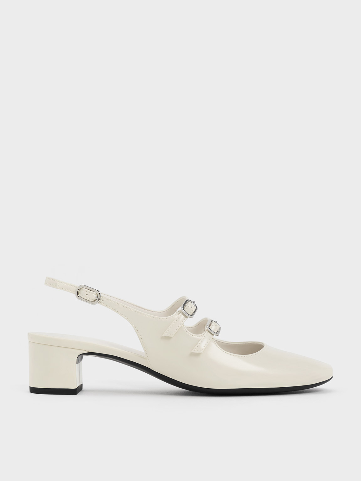 Charles & Keith Double-strap Slingback Mary Jane Pumps In Chalk