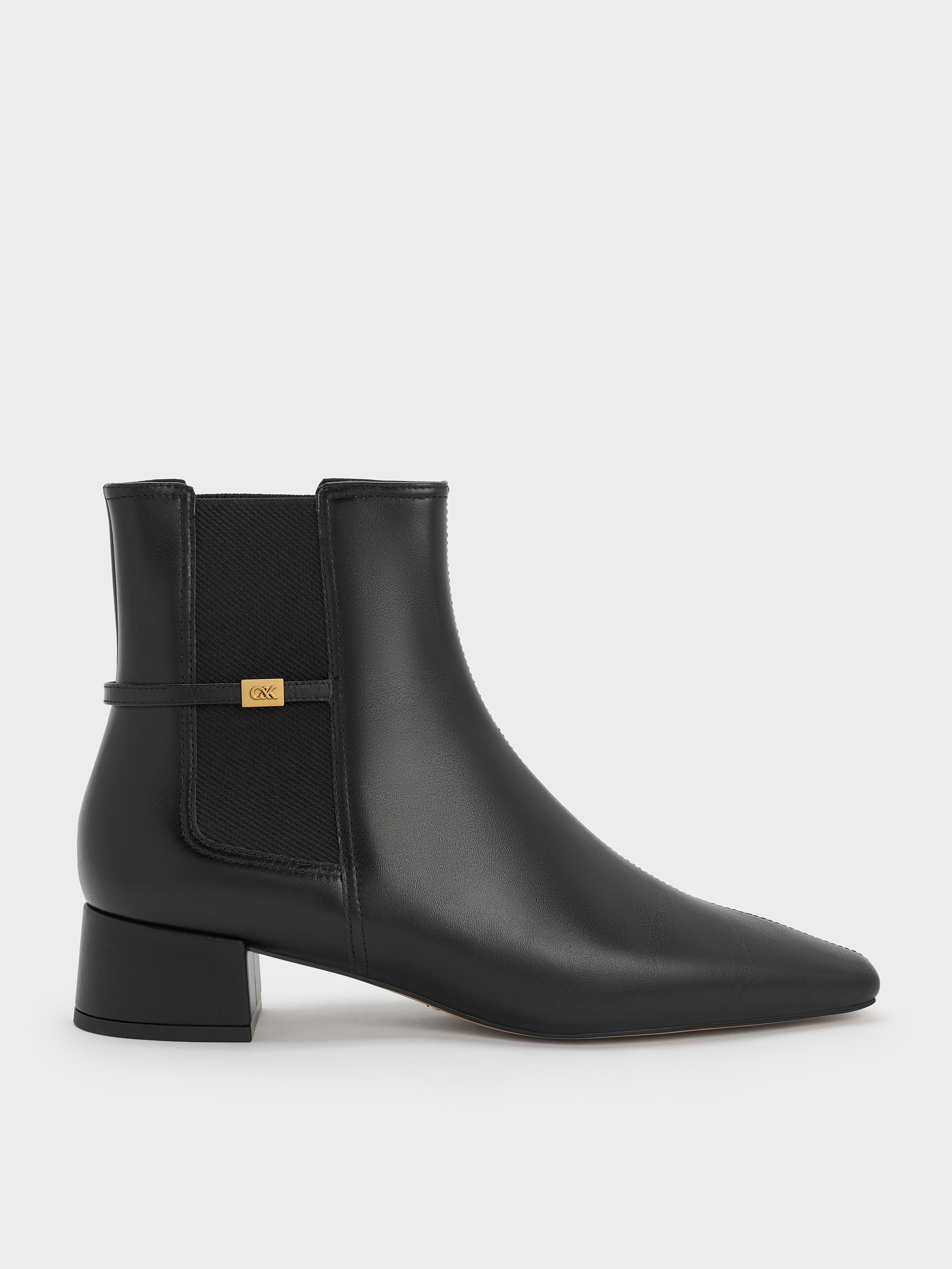 Black Georgina Leather Tapered Square-Toe Ankle Boots