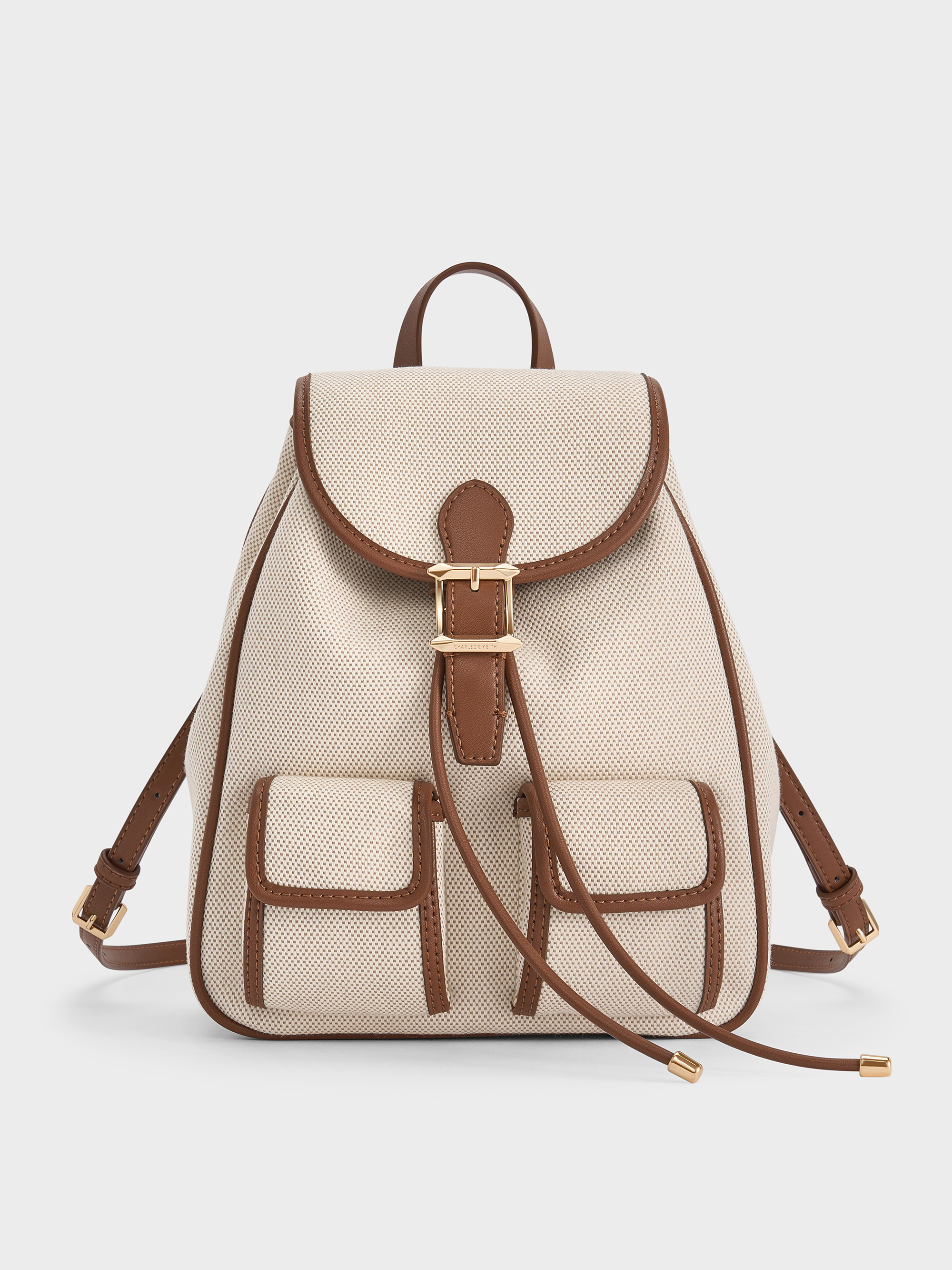 Charles & Keith - Bryna Canvas Backpack In Taupe Canvas