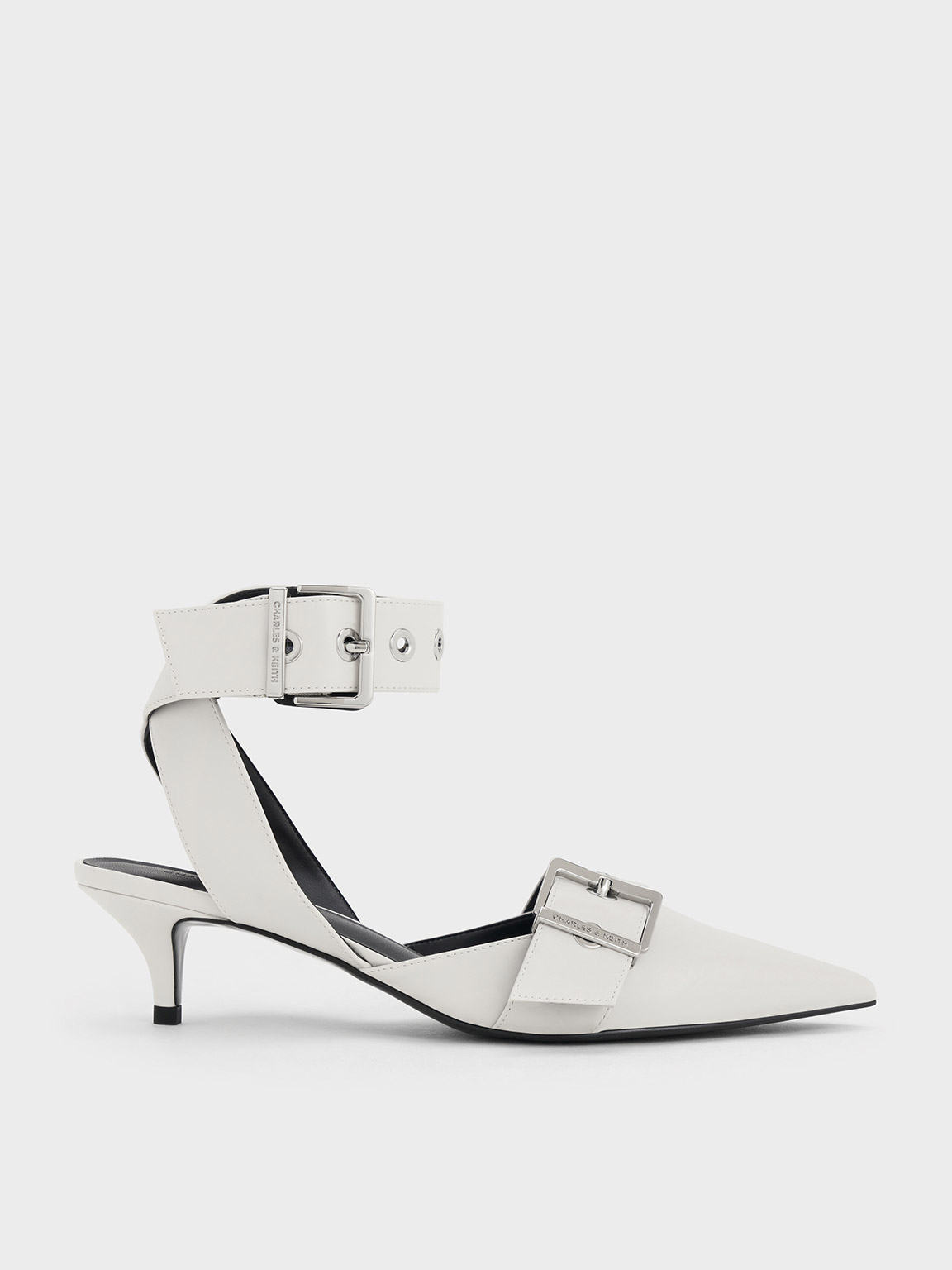 Charles & Keith Grommet-strap Kitten-heel Pumps In White