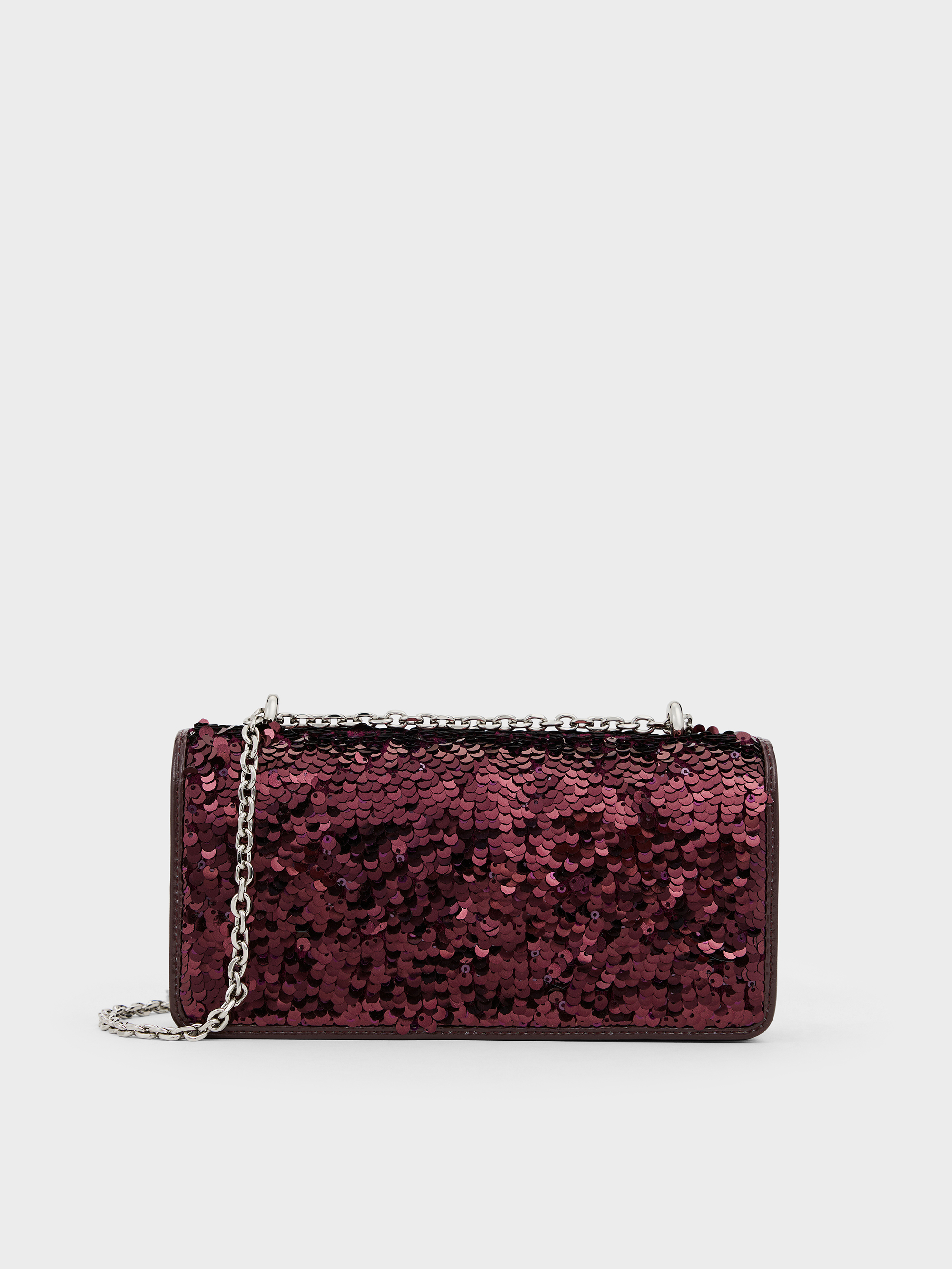 Charles & Keith - Paffuto Sequinned Wallet On Chain In Burgundy