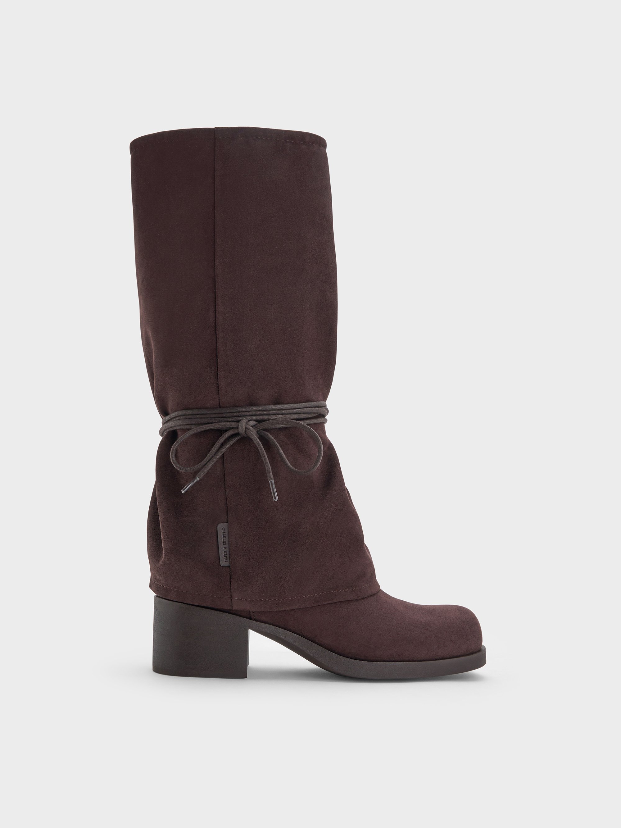 Charles & Keith - Faux Suede Tie-around Knee-high Boots In Brown