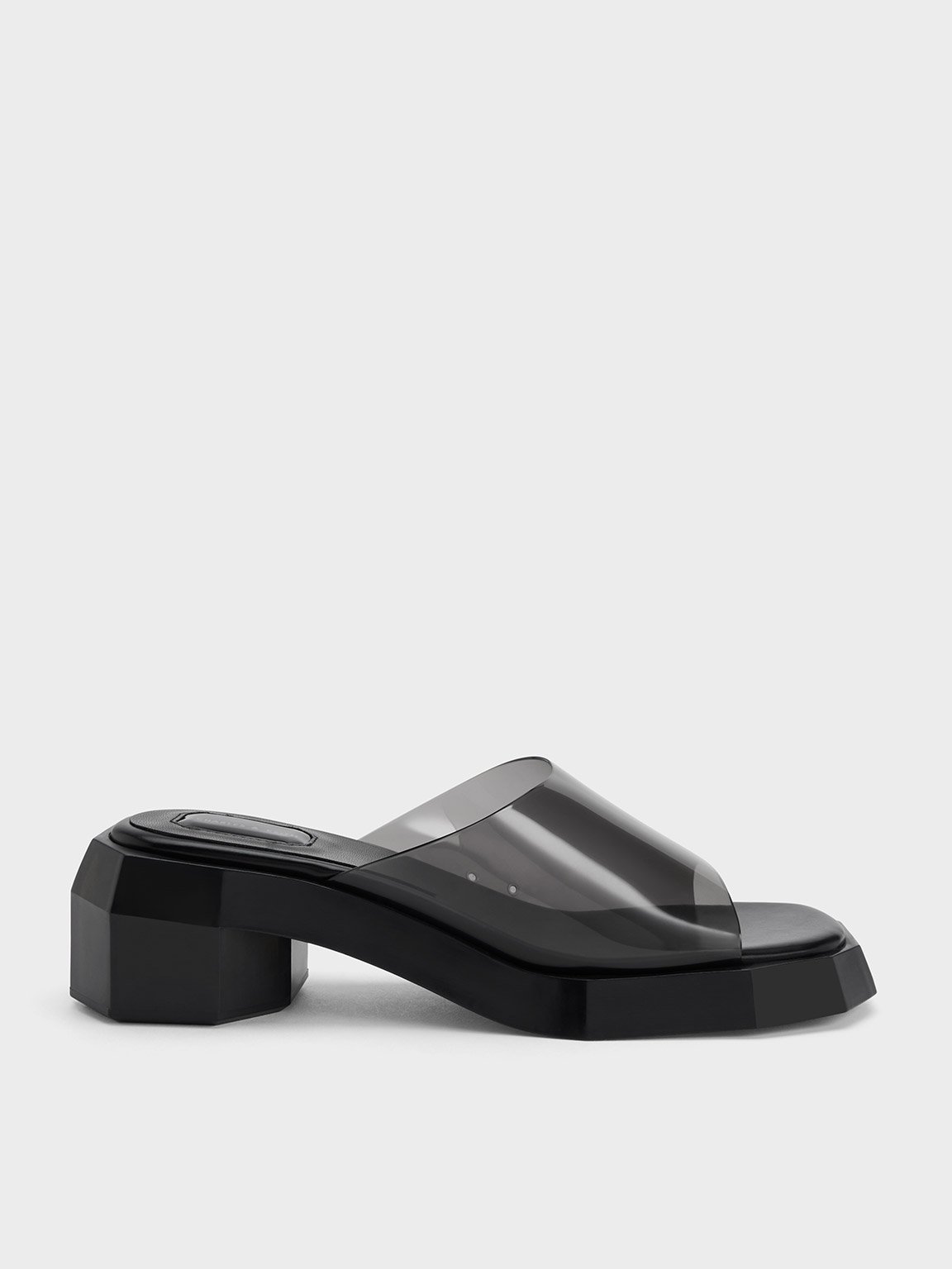 Charles & Keith See-through Geometric Mules In Black