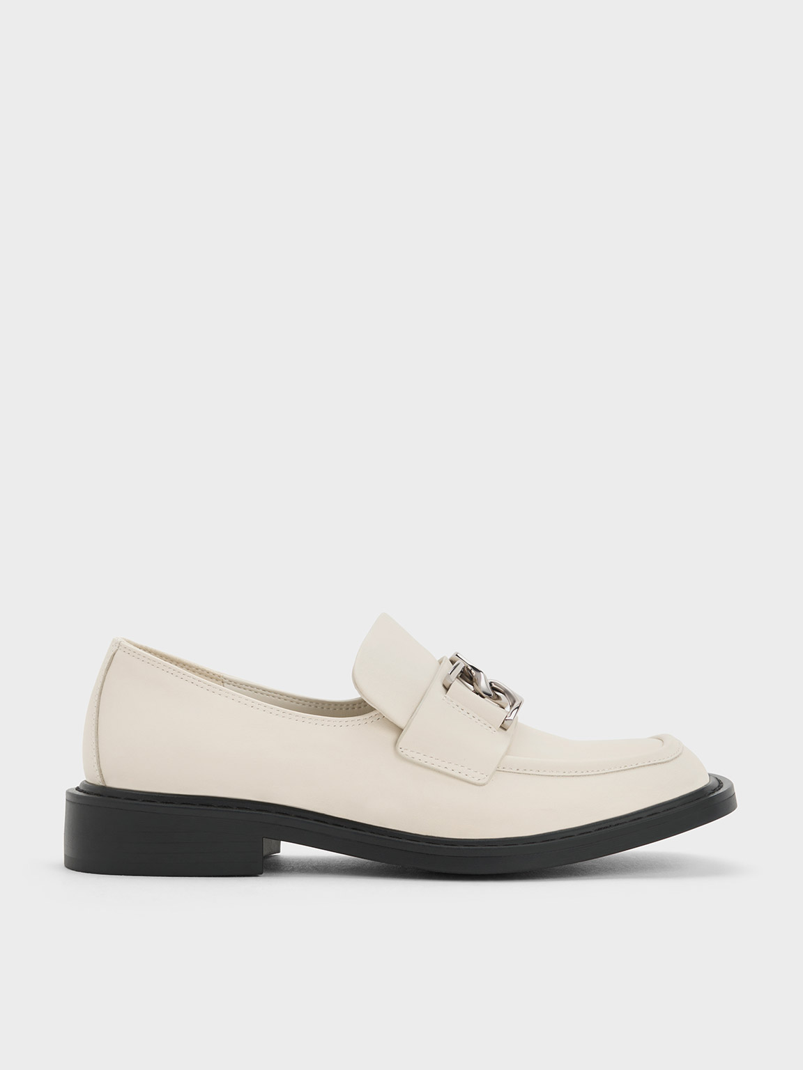 Charles & Keith Gabine Leather Loafers In Chalk