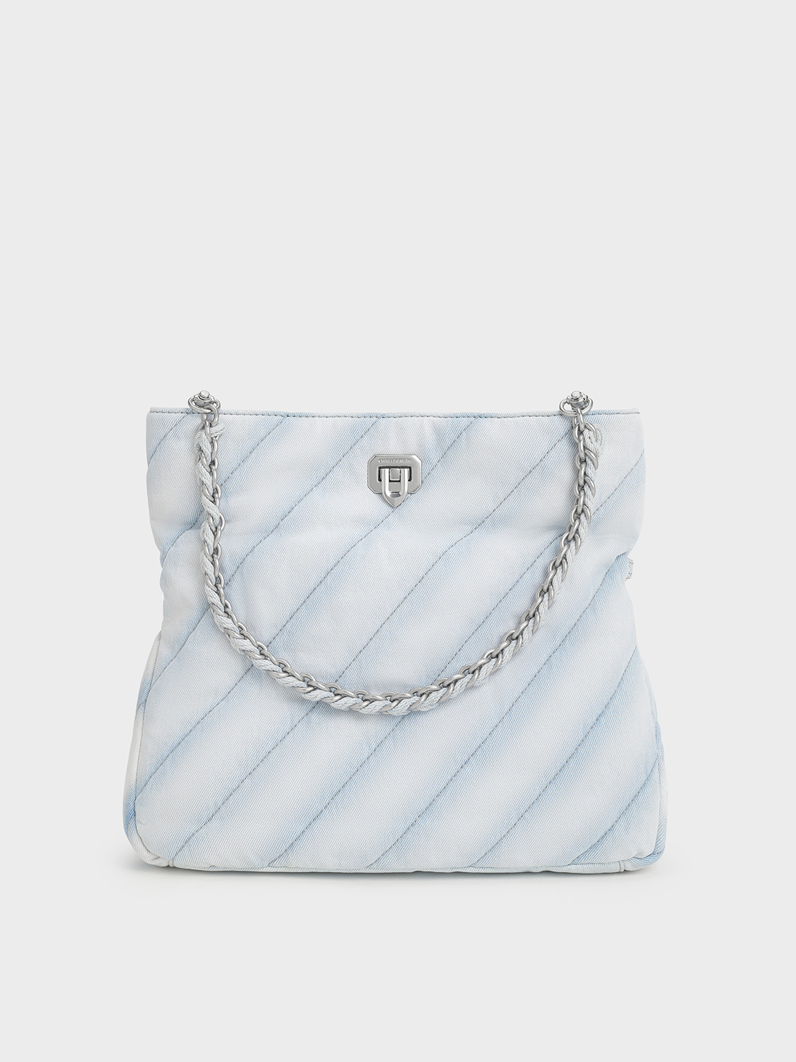 Charles & Keith - Fawn Denim Panelled Chain-Handle Shoulder Bag