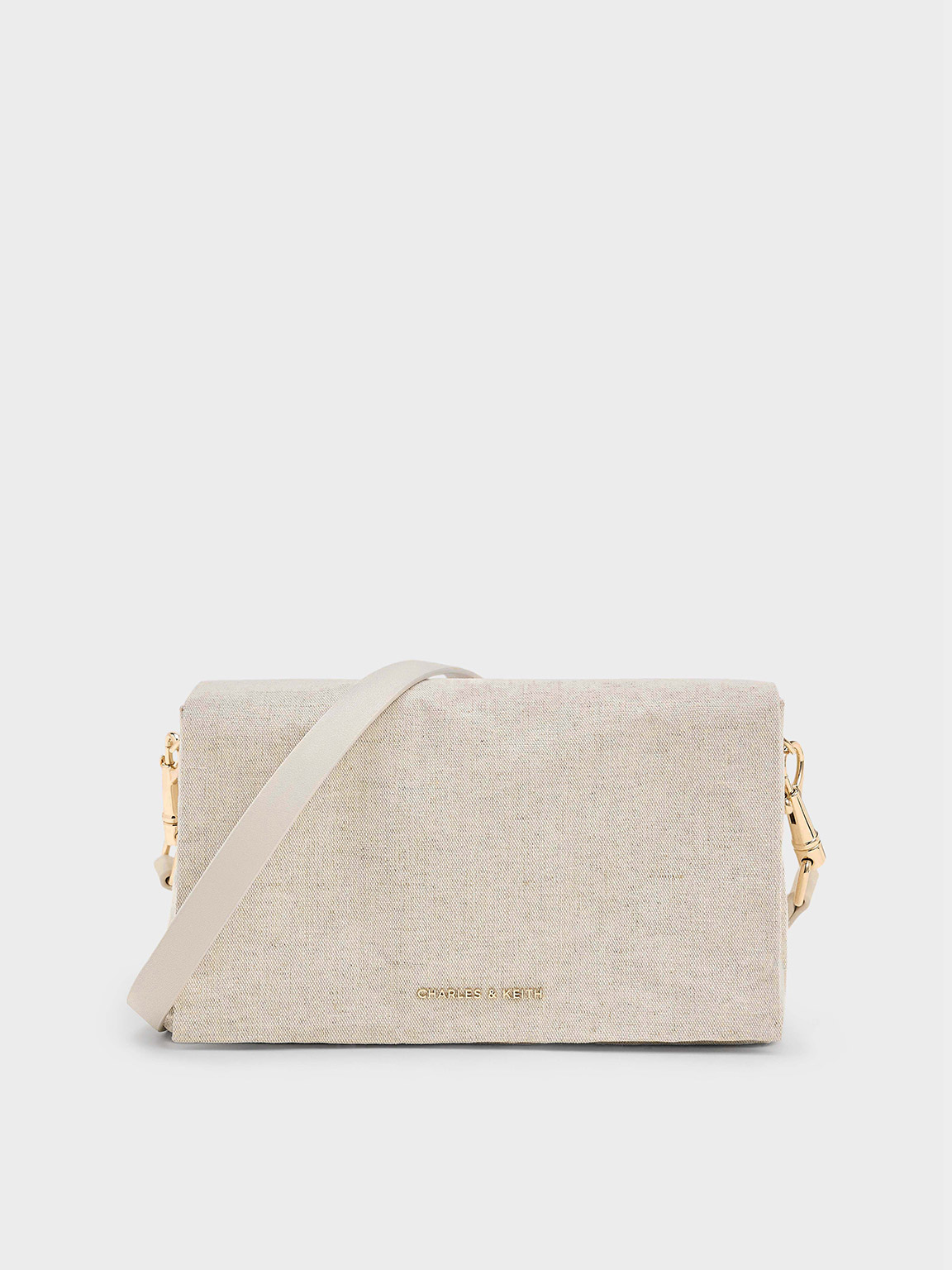 Charles & Keith Matina Canvas Crossbody Bag In Neutral