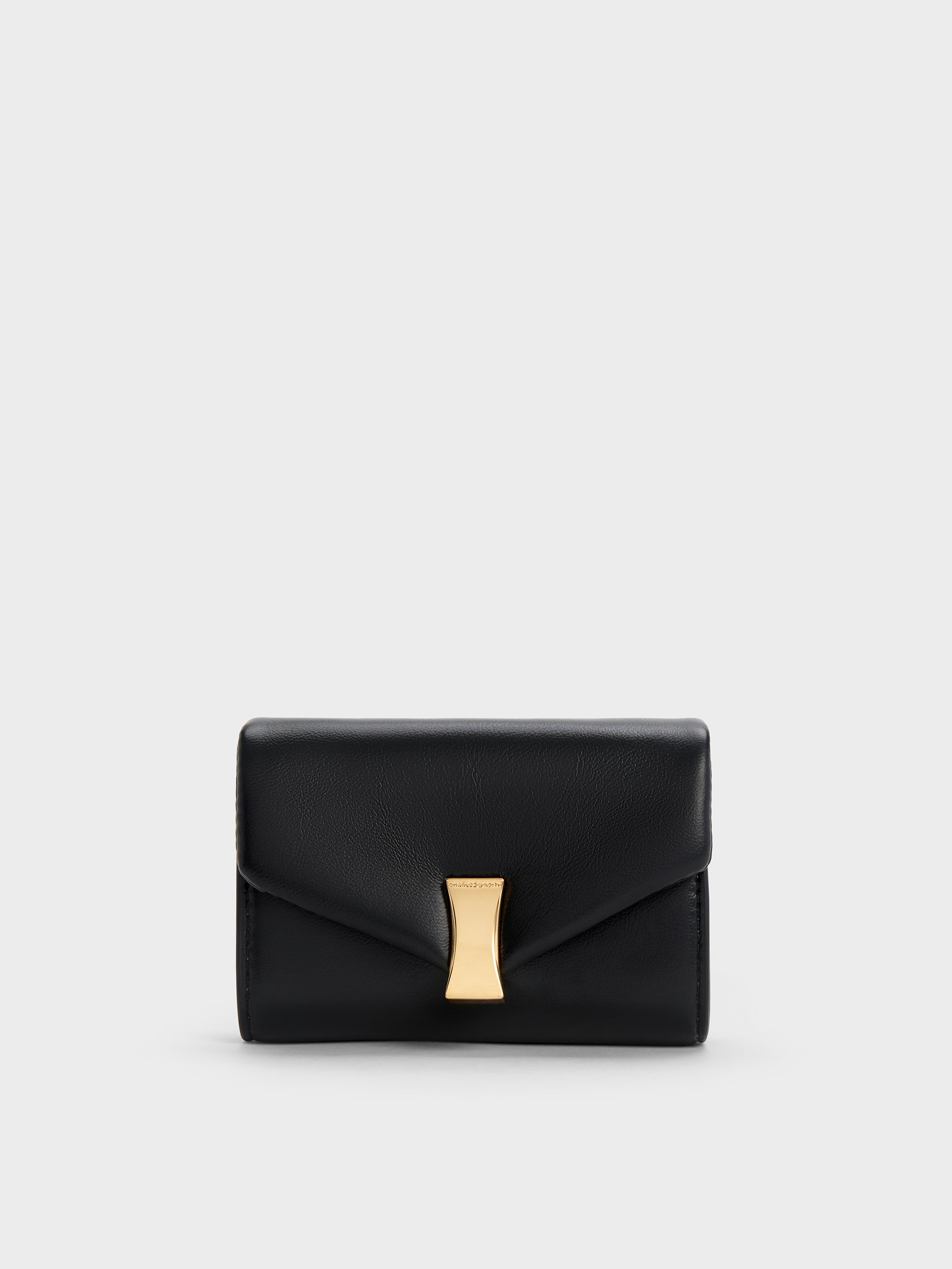 Charles & Keith - Lilibet Metallic-accent Chain-strap Wallet In Black