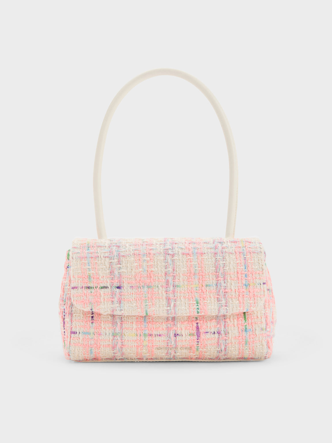 Multicoloured Curved Handle Tweed Shoulder Bag | CHARLES & KEITH