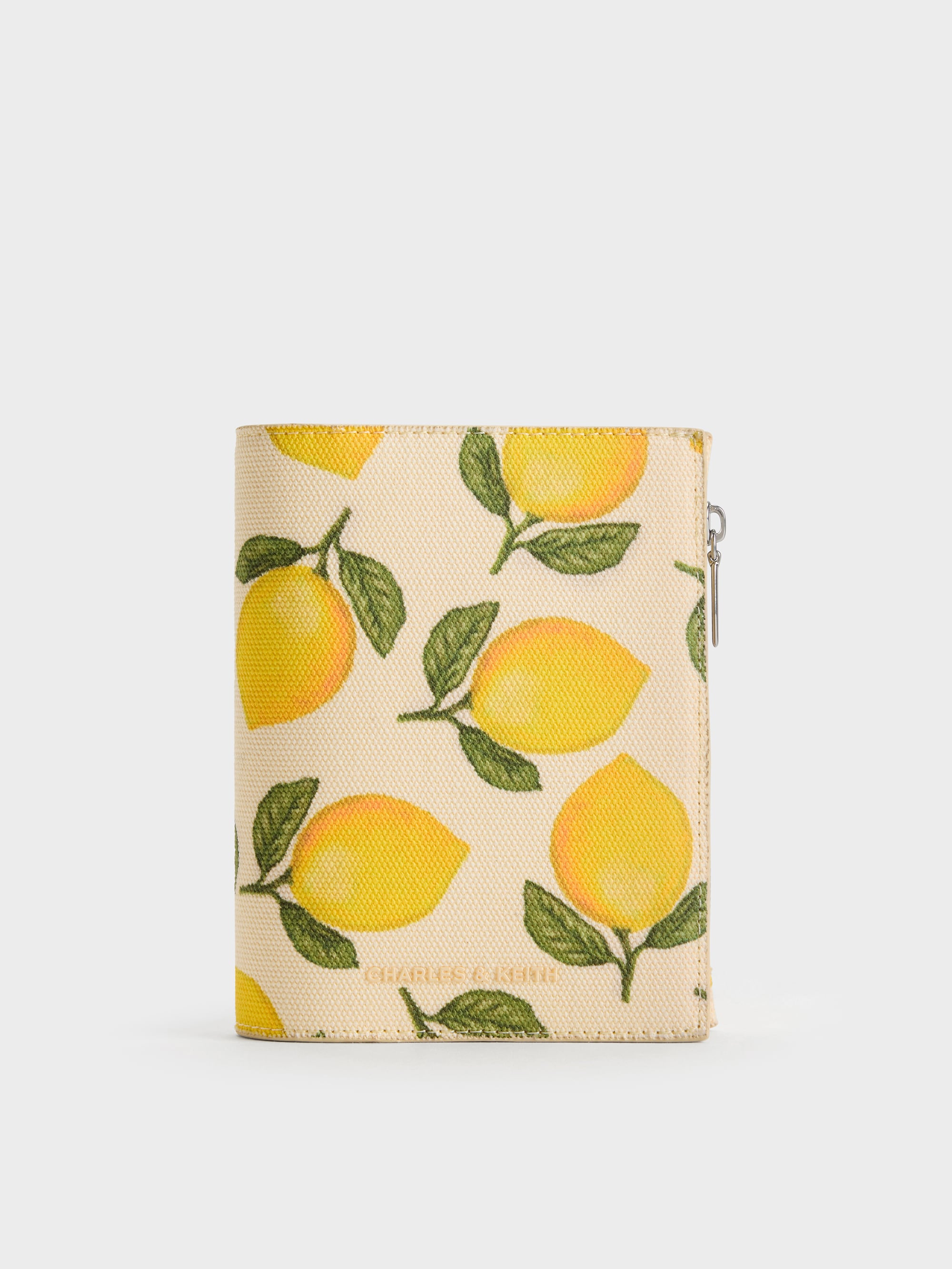 Noelle Canvas Lemon-Print Passport Holder - Butter Yellow