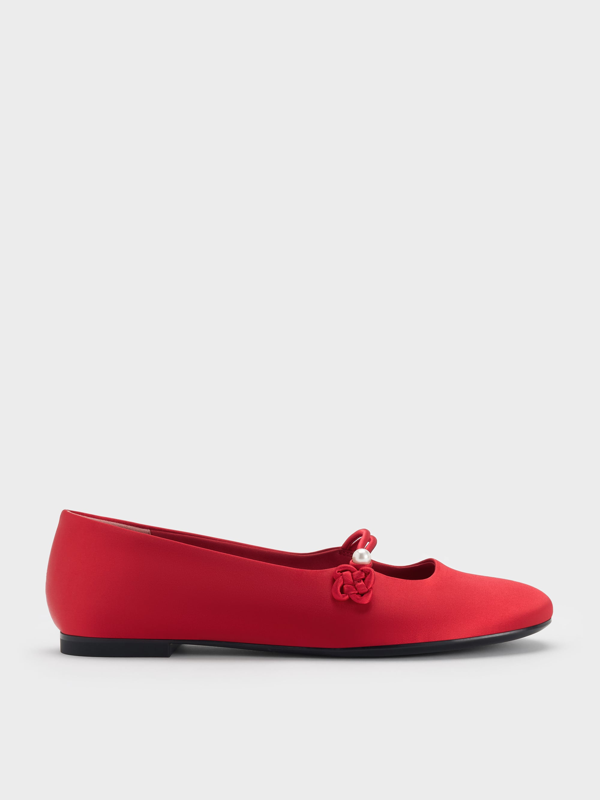 Orinda Knot-Pearl Mary Jane Flats - Red - CHARLES & KEITH US